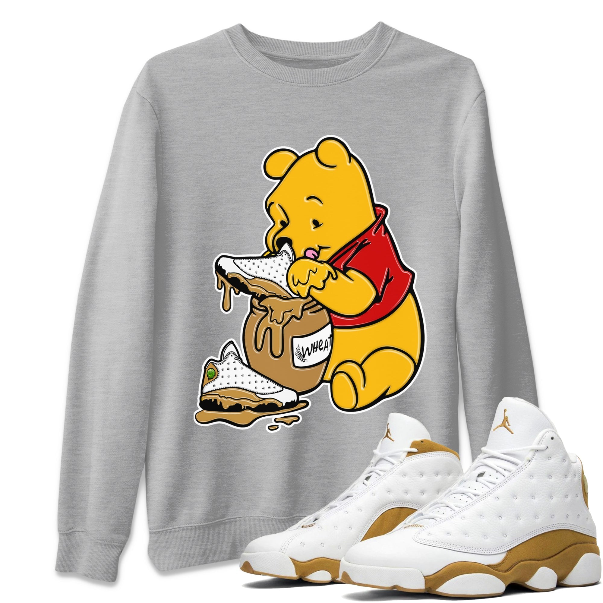 Jordan Retro 13 Wheat Sneaker Matching Tee Love Honey Streetwear Sneaker Shirt Air Jordan 13 Wheat Sneaker Release Tees Unisex Shirts Heather Grey 1
