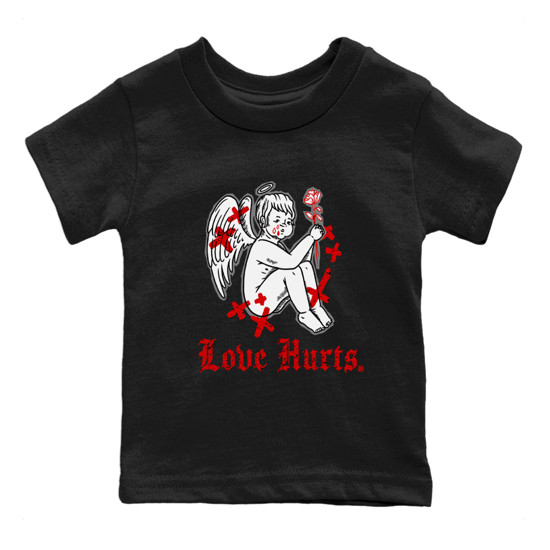 Air Jordan 4 Red Cement Sneaker Match Tees Love Hurts Streetwear Sneaker Shirt Jordan 4 Red Retro Cement Sneaker Release Tees Kids Shirts Black 2
