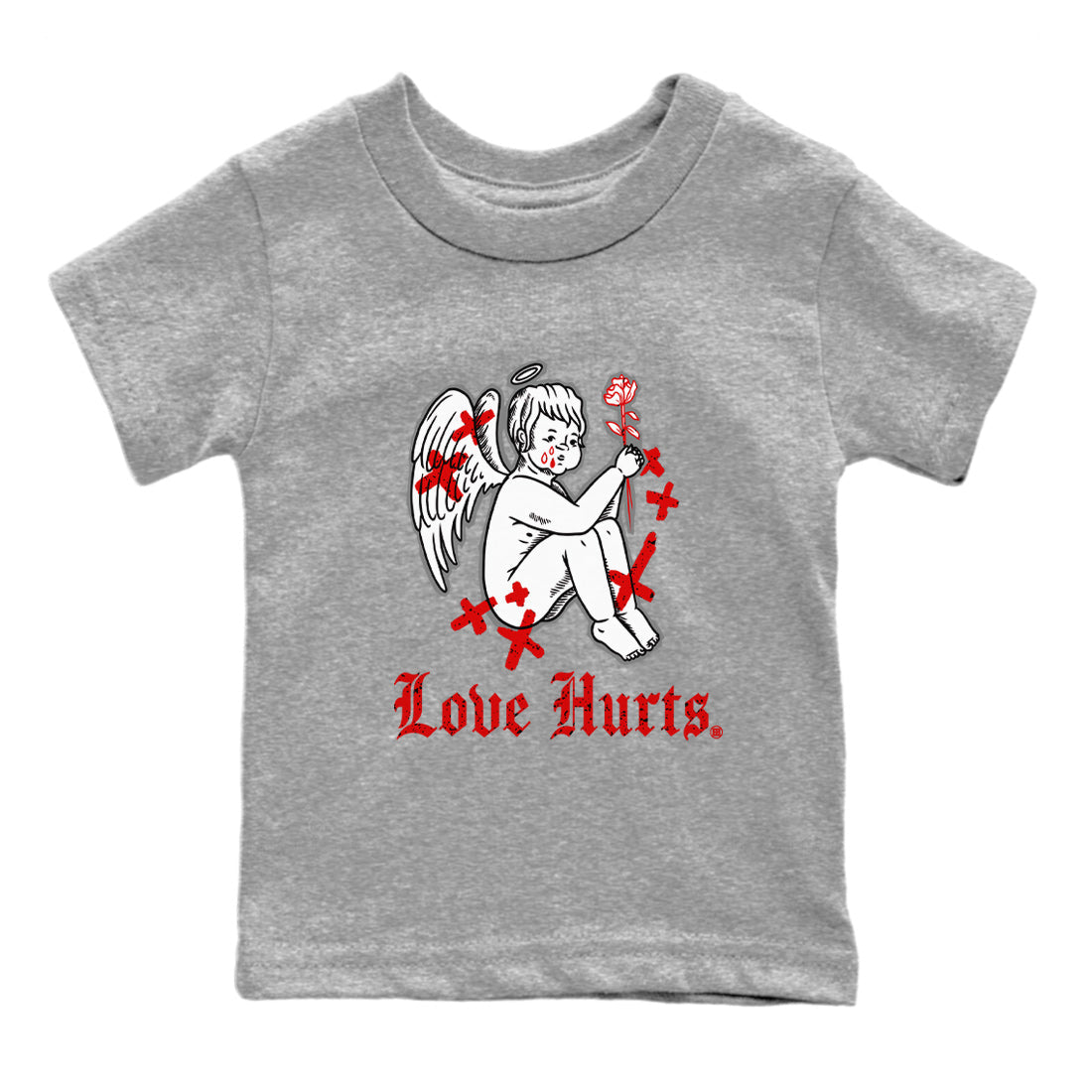 Air Jordan 4 Red Cement Sneaker Match Tees Love Hurts Streetwear Sneaker Shirt Jordan 4 Red Retro Cement Sneaker Release Tees Kids Shirts Heather Grey 2