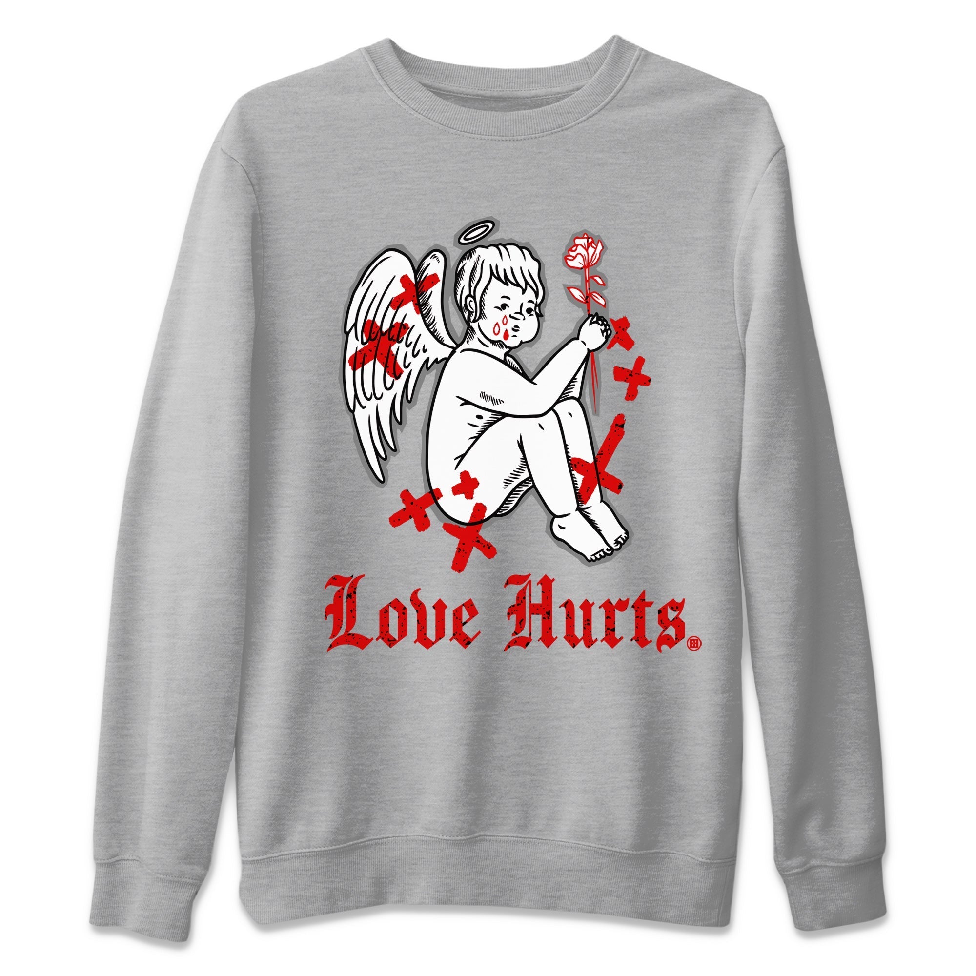 Air Jordan 4 Red Cement Sneaker Match Tees Love Hurts Streetwear Sneaker Shirt Jordan 4 Red Retro Cement Sneaker Release Tees Unisex Shirts Heather Grey 2