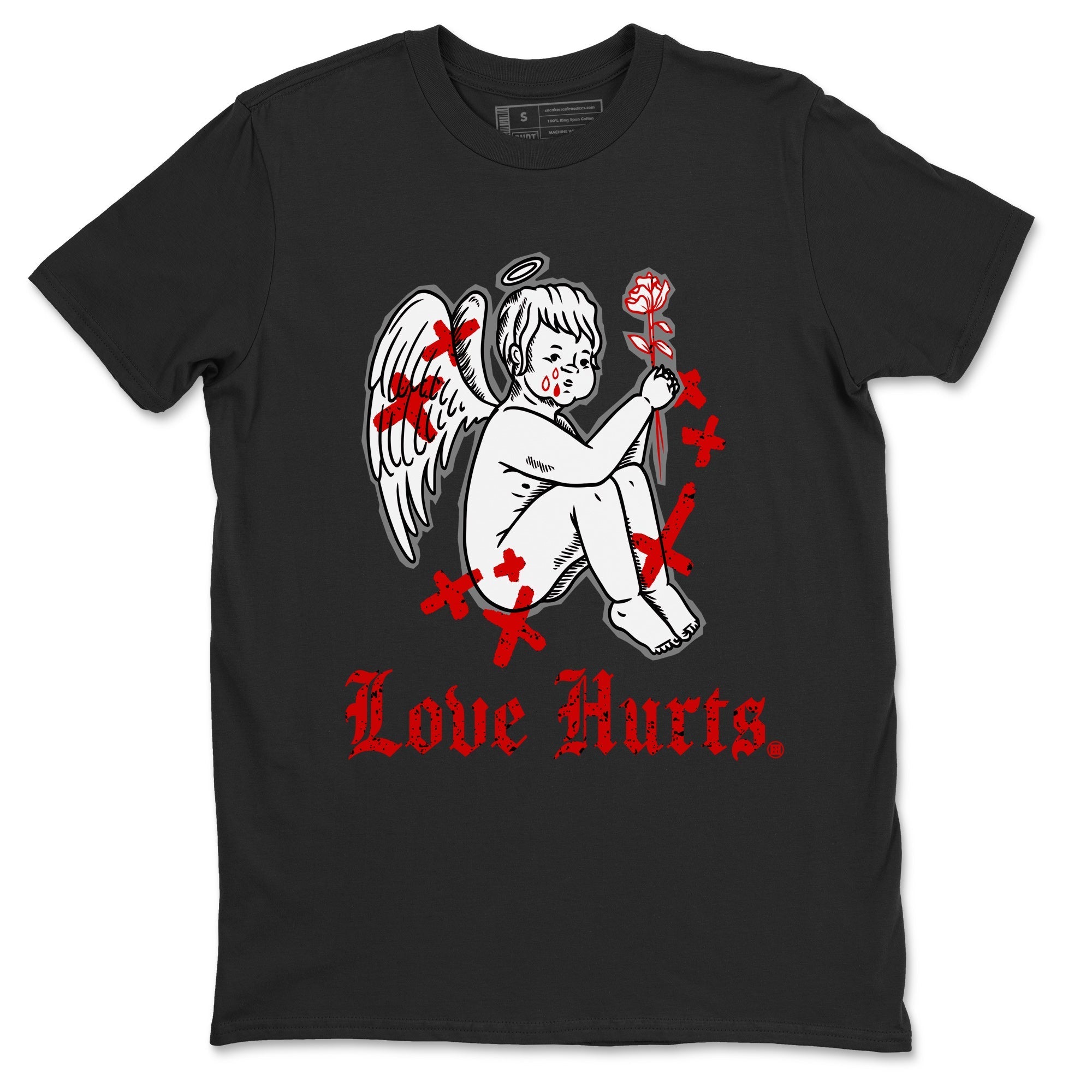 Air Jordan 4 Red Cement Sneaker Match Tees Love Hurts Streetwear Sneaker Shirt Jordan 4 Red Retro Cement Sneaker Release Tees Unisex Shirts Black 2