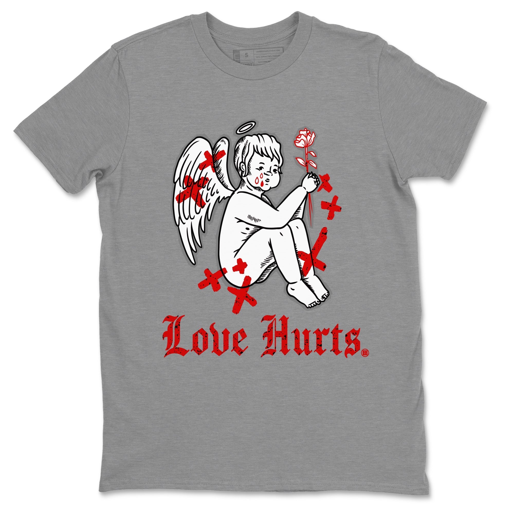 Air Jordan 4 Red Cement Sneaker Match Tees Love Hurts Streetwear Sneaker Shirt Jordan 4 Red Retro Cement Sneaker Release Tees Unisex Shirts Heather Grey 2
