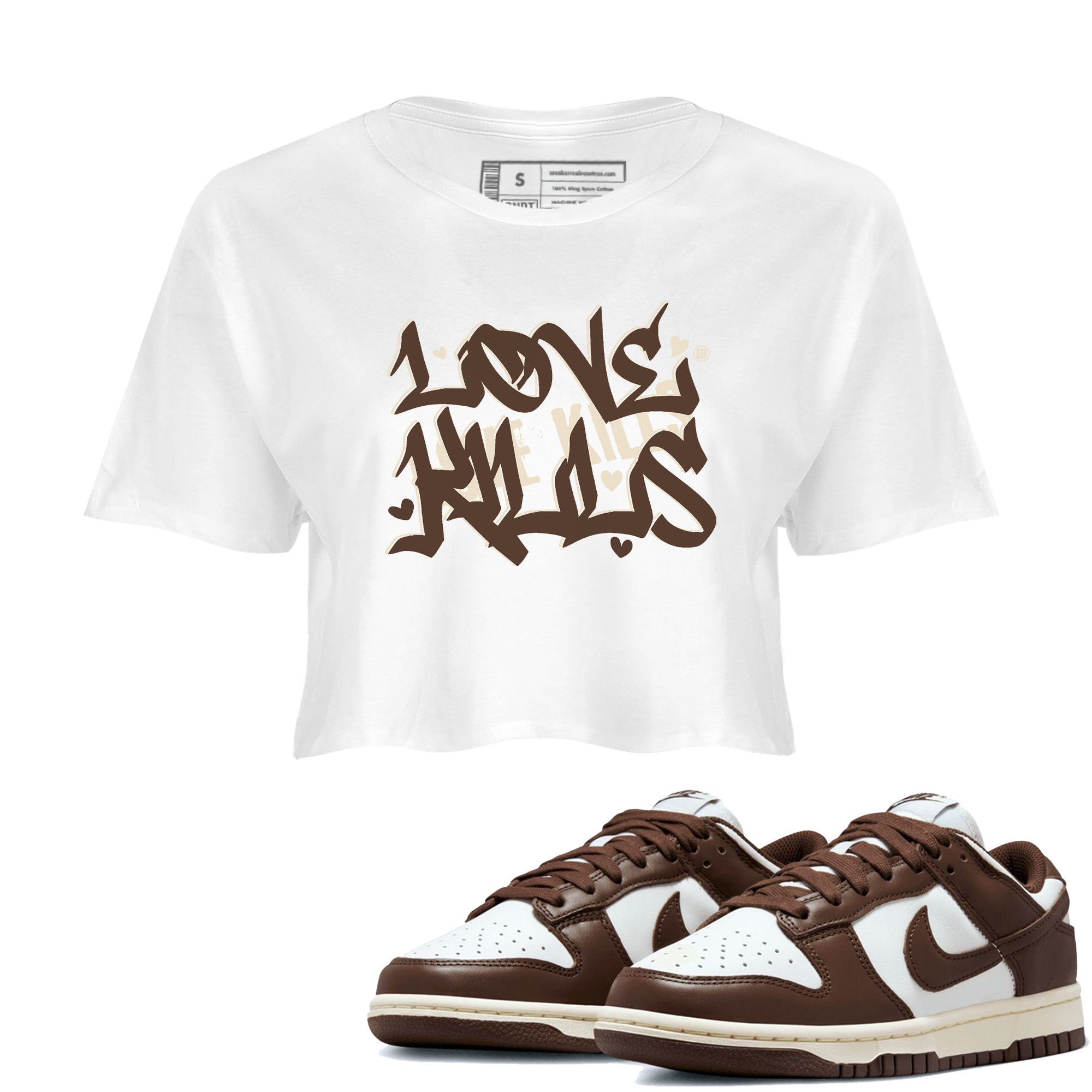 Dunk Low WMNS Cacao Wow sneaker sneaker shirt to match jordans Love Kills sneaker match tees Dunk Cacao Wow Drip Gear Zone White 1 Crop T-Shirt