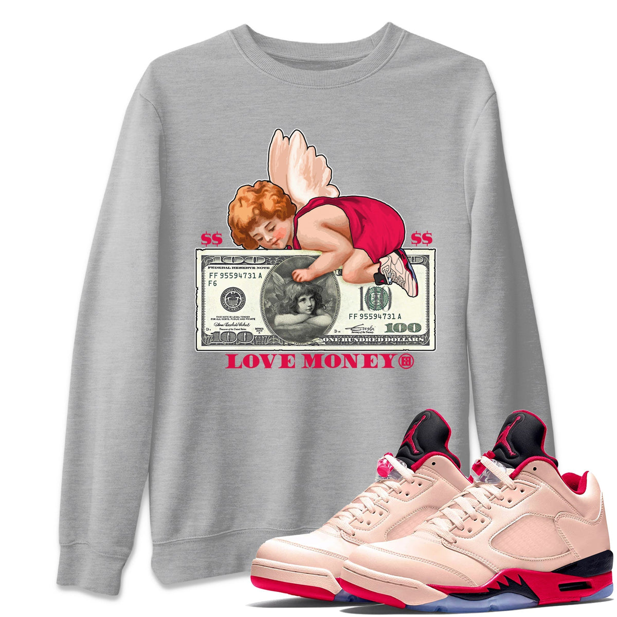 Jordan 5 Girls That Hoop Sneaker Matching T-Shirt Love Money Sneaker Tees Jordan 5 Girls That Hoop Sneaker Release Tees Crew Neck Tees