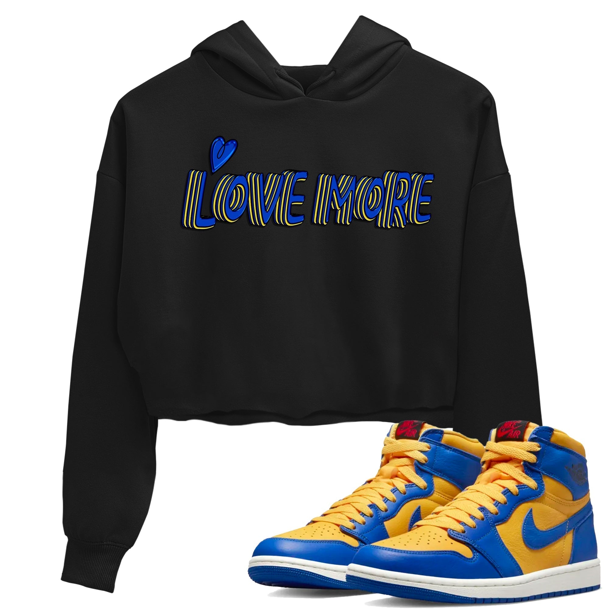 Jordan 1 Game Royal and Varsity Maize Sneaker Matching T-Shirt Love More Sneaker Tees Jordan 1 Game Royal and Varsity Maize Sneaker Release Tees Women's Shirts