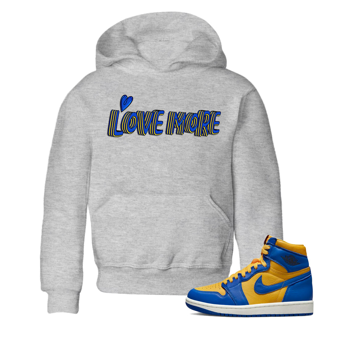 Jordan 1 Game Royal and Varsity Maize Sneaker Matching T-Shirt Love More Sneaker Tees Jordan 1 Game Royal and Varsity Maize Sneaker Release Tees Kids Shirts