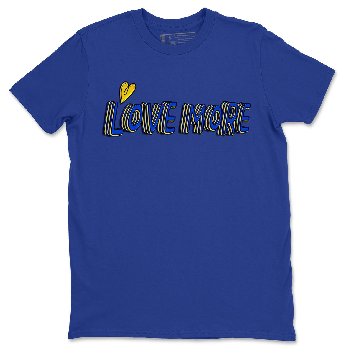 Jordan 1 Game Royal and Varsity Maize Sneaker Matching T-Shirt Love More Sneaker Tees Jordan 1 Game Royal and Varsity Maize Sneaker Release Tees Crew Neck Tees
