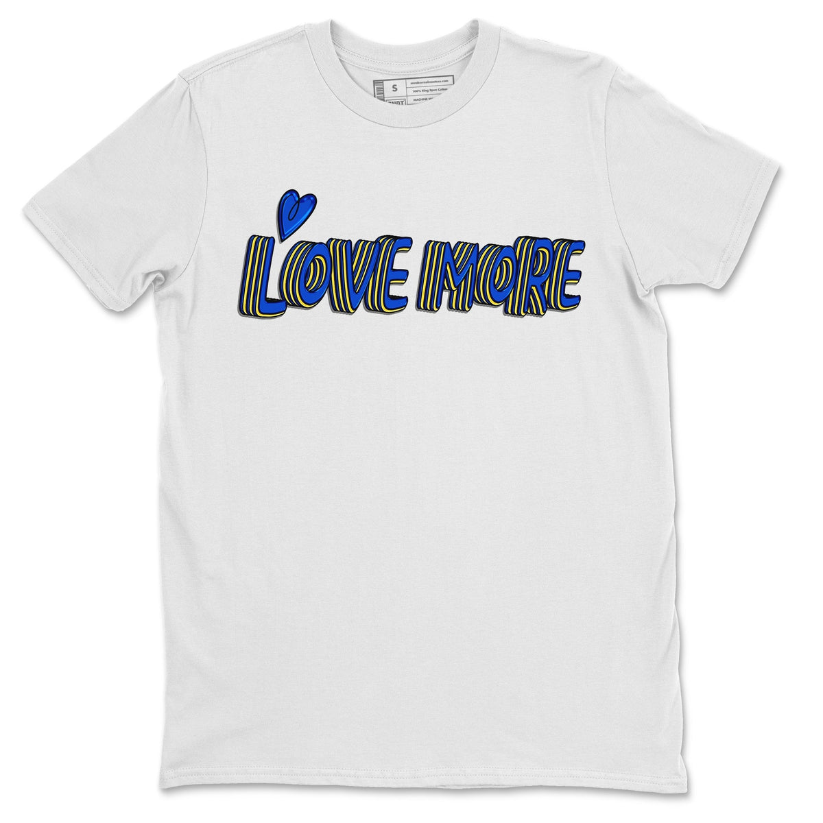 Jordan 1 Game Royal and Varsity Maize Sneaker Matching T-Shirt Love More Sneaker Tees Jordan 1 Game Royal and Varsity Maize Sneaker Release Tees Crew Neck Tees