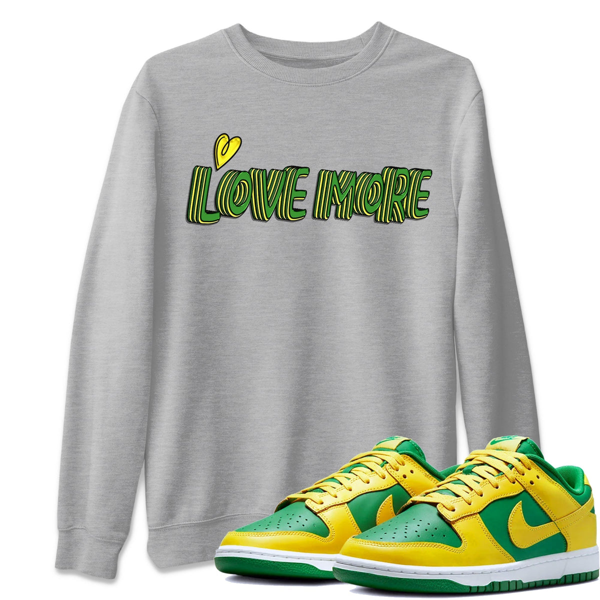 Dunk Reverse Brazil Sneaker Match Tees Love More Sneaker Tees Dunk Reverse Brazil Jordan to match sneaker T-Shirt Crew Neck Shirts