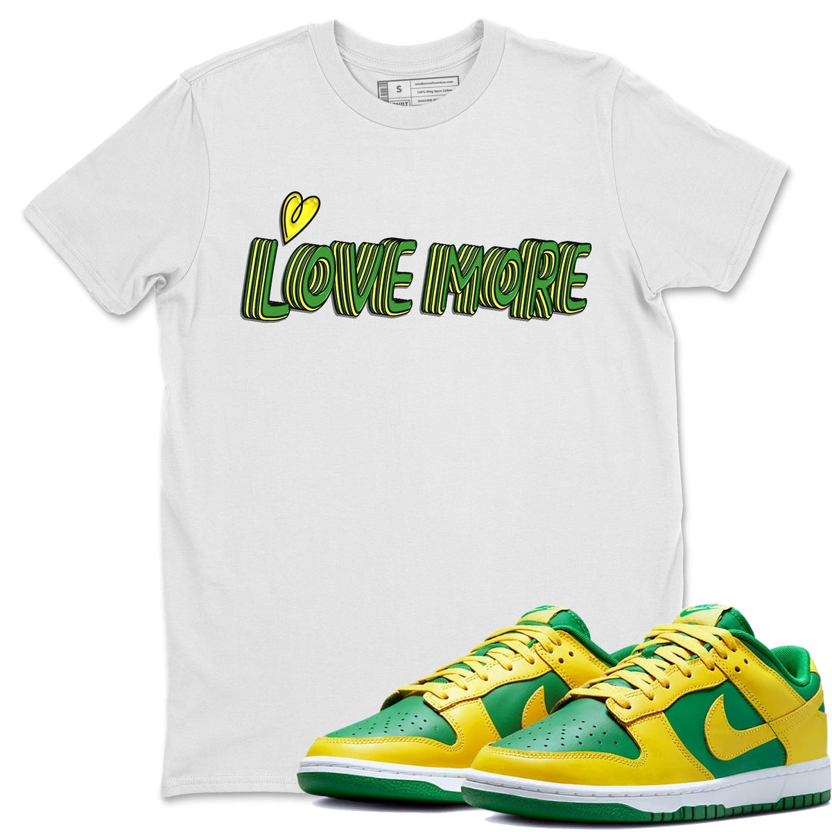 Dunk Reverse Brazil Sneaker Match Tees Love More Sneaker Tees Dunk Reverse Brazil Jordan to match sneaker T-Shirt Crew Neck Shirts