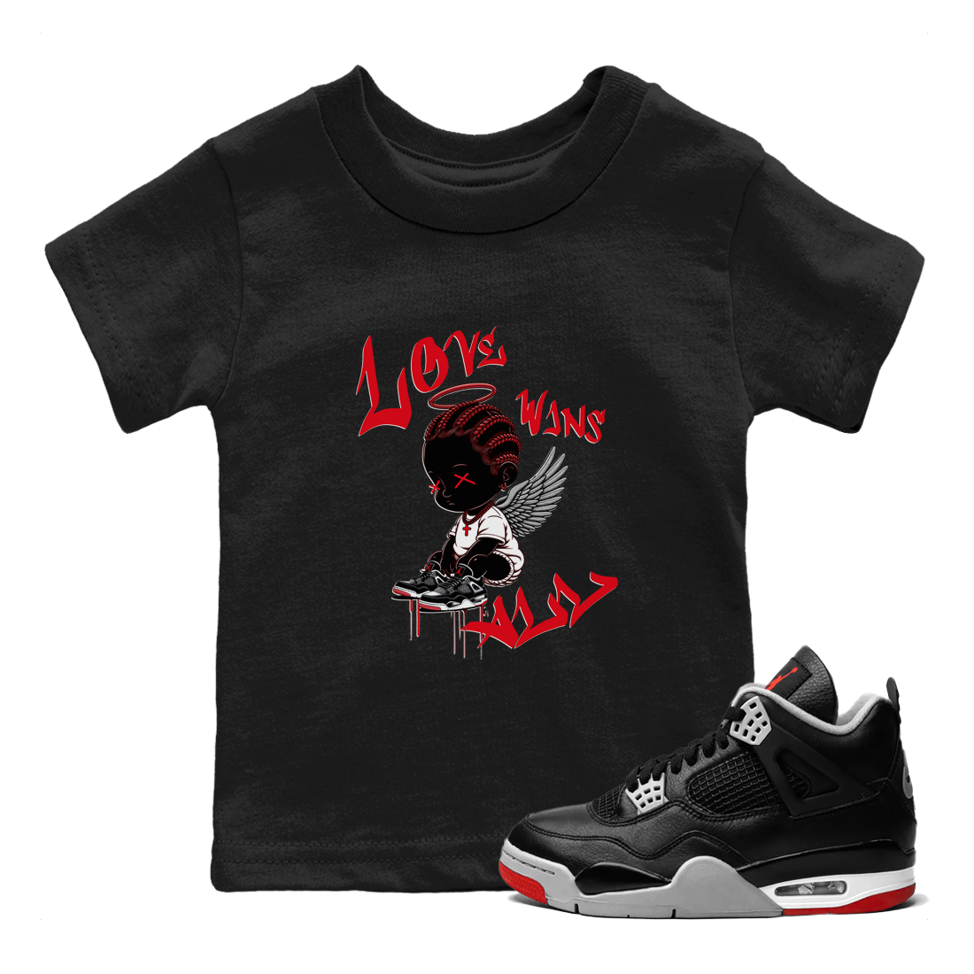 Air Jordan 4 Bred Reimagined shirt to match jordans Love Wins All sneaker tees 4s Bred Reimagined Drip Gear Zone baby toddler Black 1 cotton Shirt