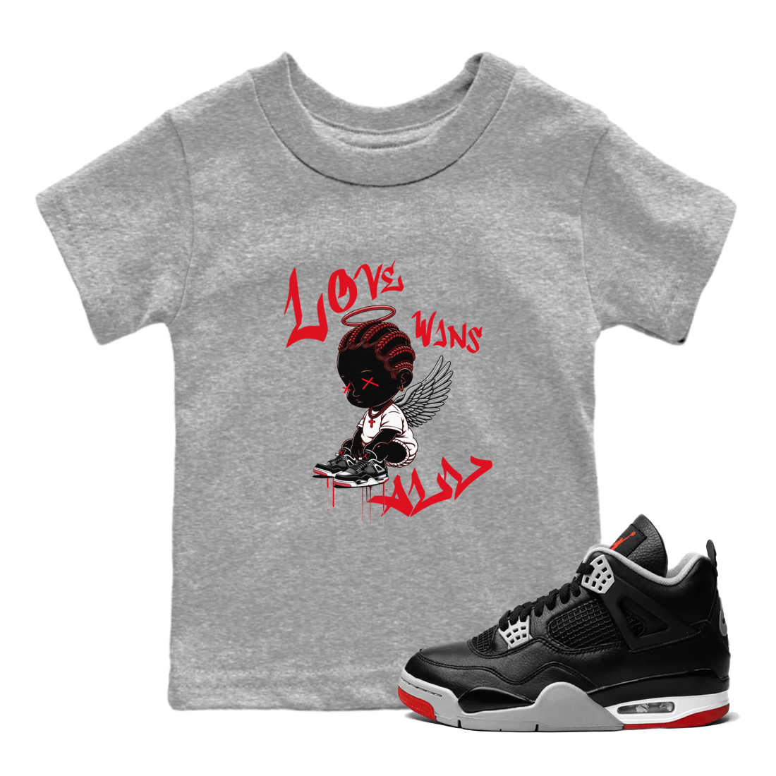 Air Jordan 4 Bred Reimagined shirt to match jordans Love Wins All sneaker tees 4s Bred Reimagined Drip Gear Zone baby toddler Heather Grey 1 cotton Shirt