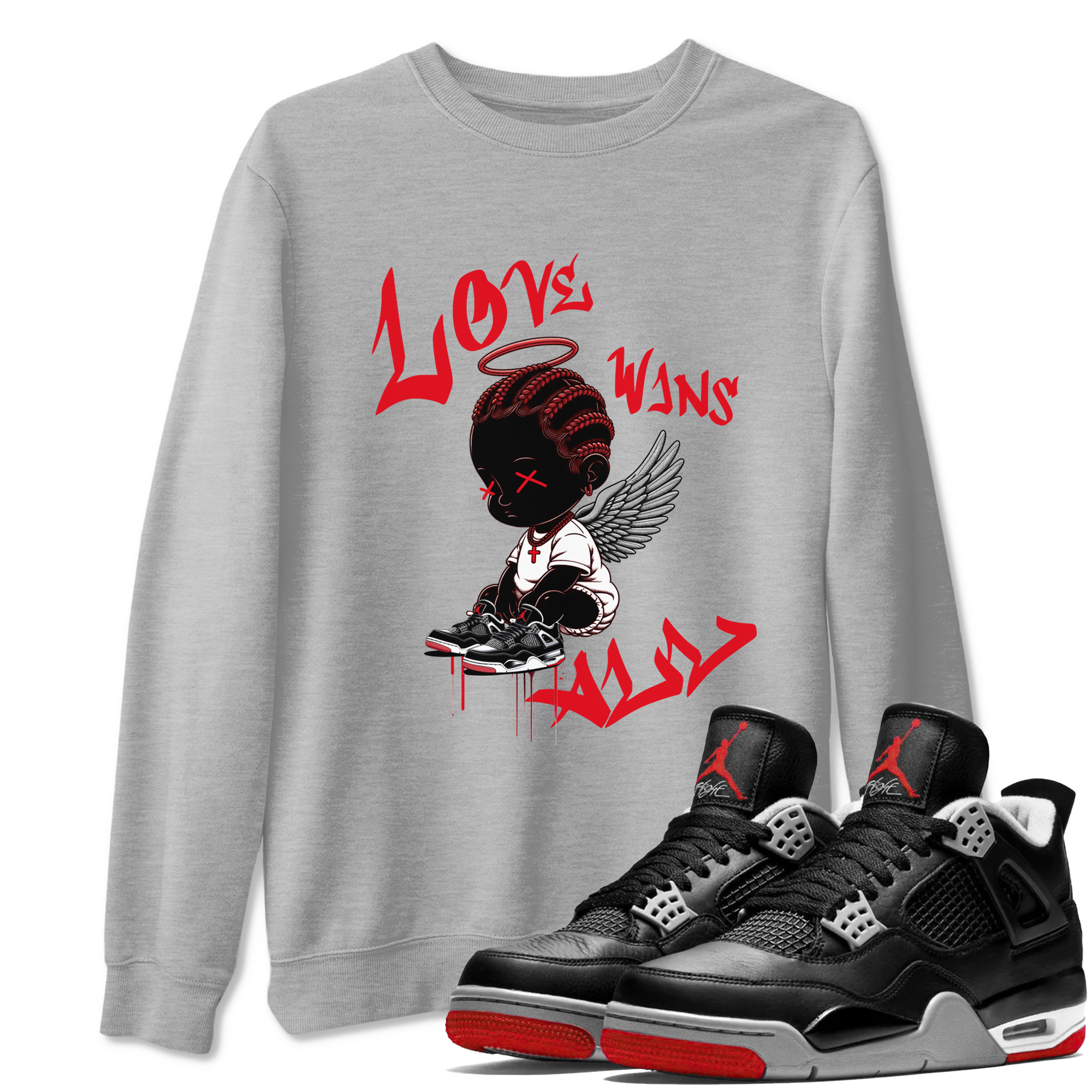 Air Jordan 4 Bred Reimagined shirt to match jordans Love Wins All sneaker tees 4s Bred Reimagined Drip Gear Zone unisex cotton Heather Grey 1 crew neck shirt