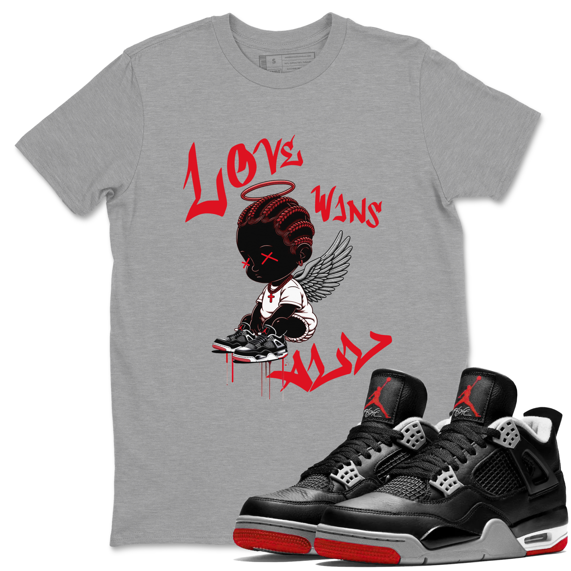 Air Jordan 4 Bred Reimagined shirt to match jordans Love Wins All sneaker tees 4s Bred Reimagined Drip Gear Zone unisex cotton Heather Grey 1 crew neck shirt