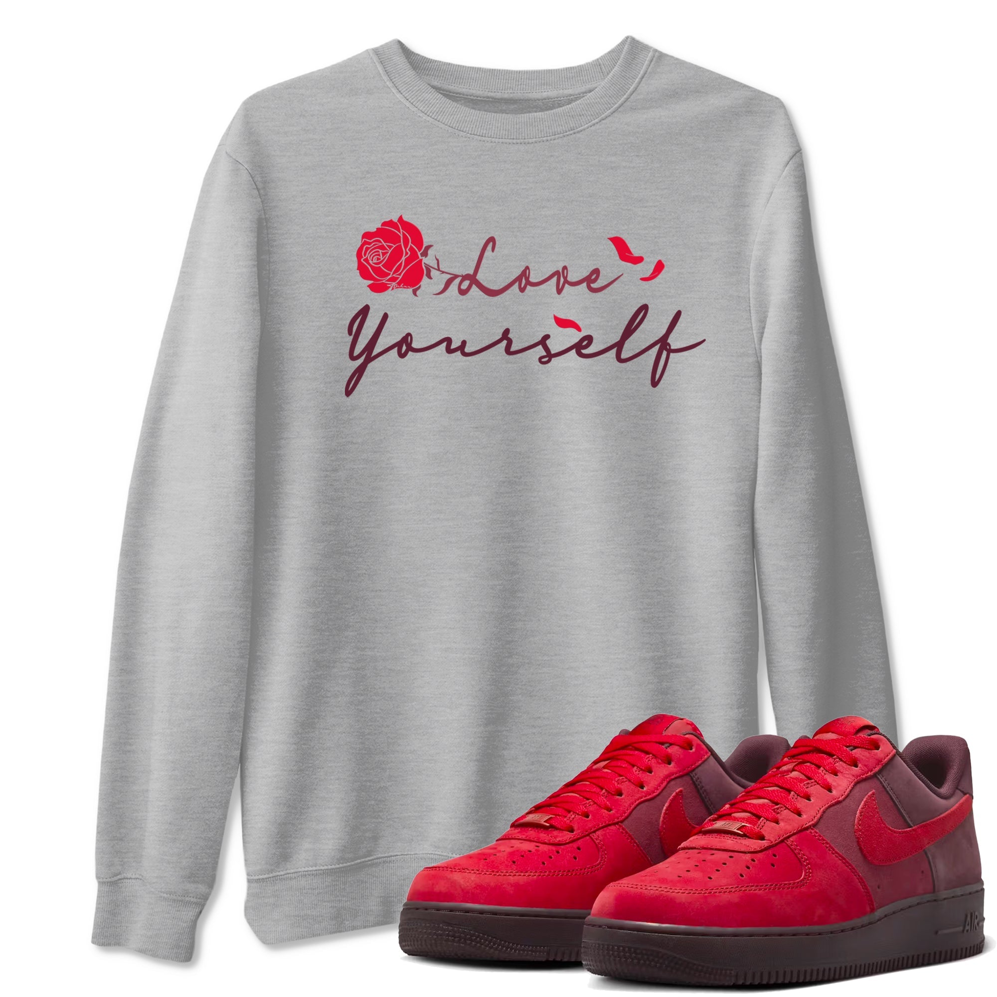 AF1 Layers Of Love shirt to match jordans Love Yourself sneaker tees Air Force1 Layers Of Love Drip Gear Zone unisex cotton Heather Grey 1 crew neck shirt