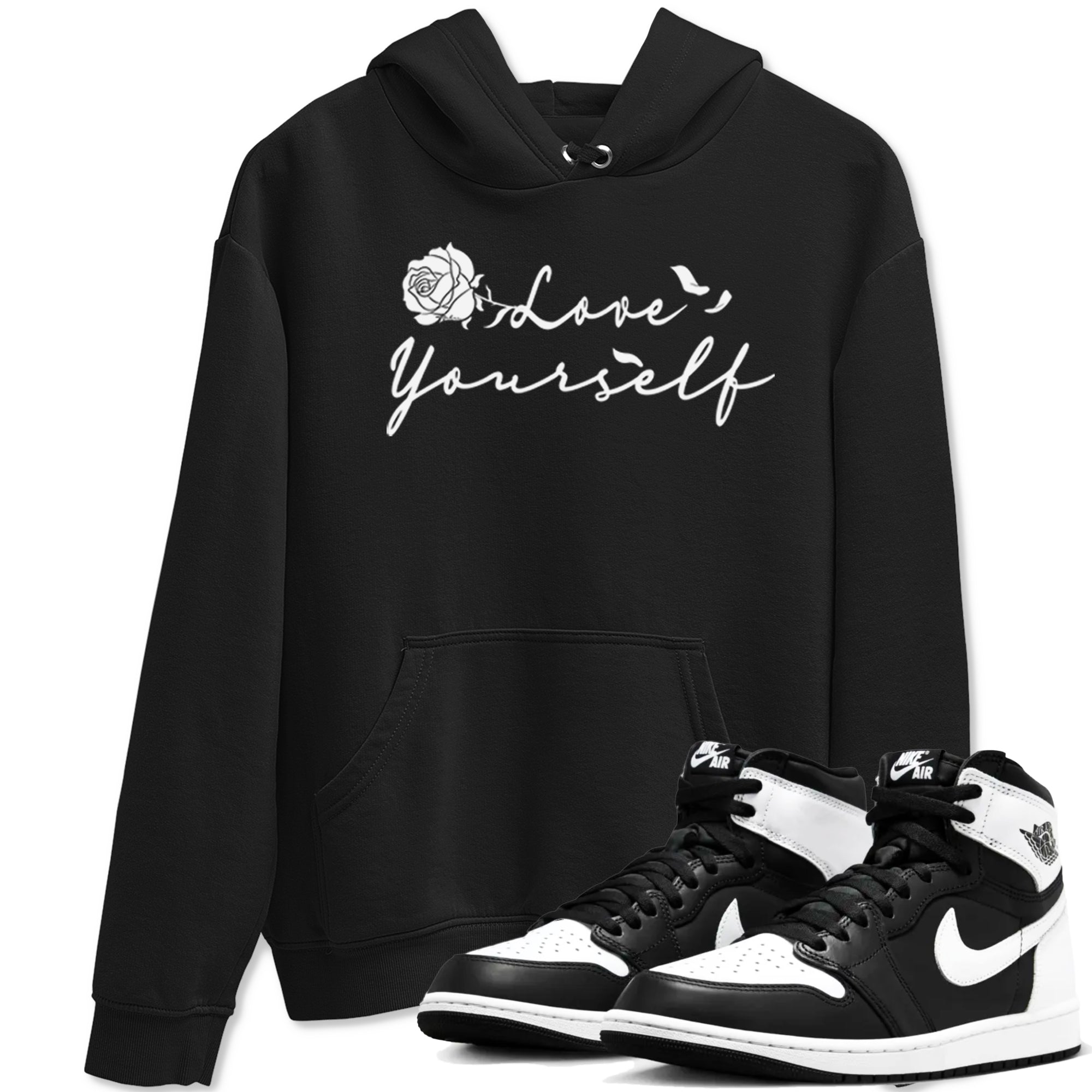 1s Black White shirt to match jordans Love Yourself sneaker tees Air Jordan 1 High OG Black White Drip Gear Zone unisex cotton Black 1 crew neck shirt