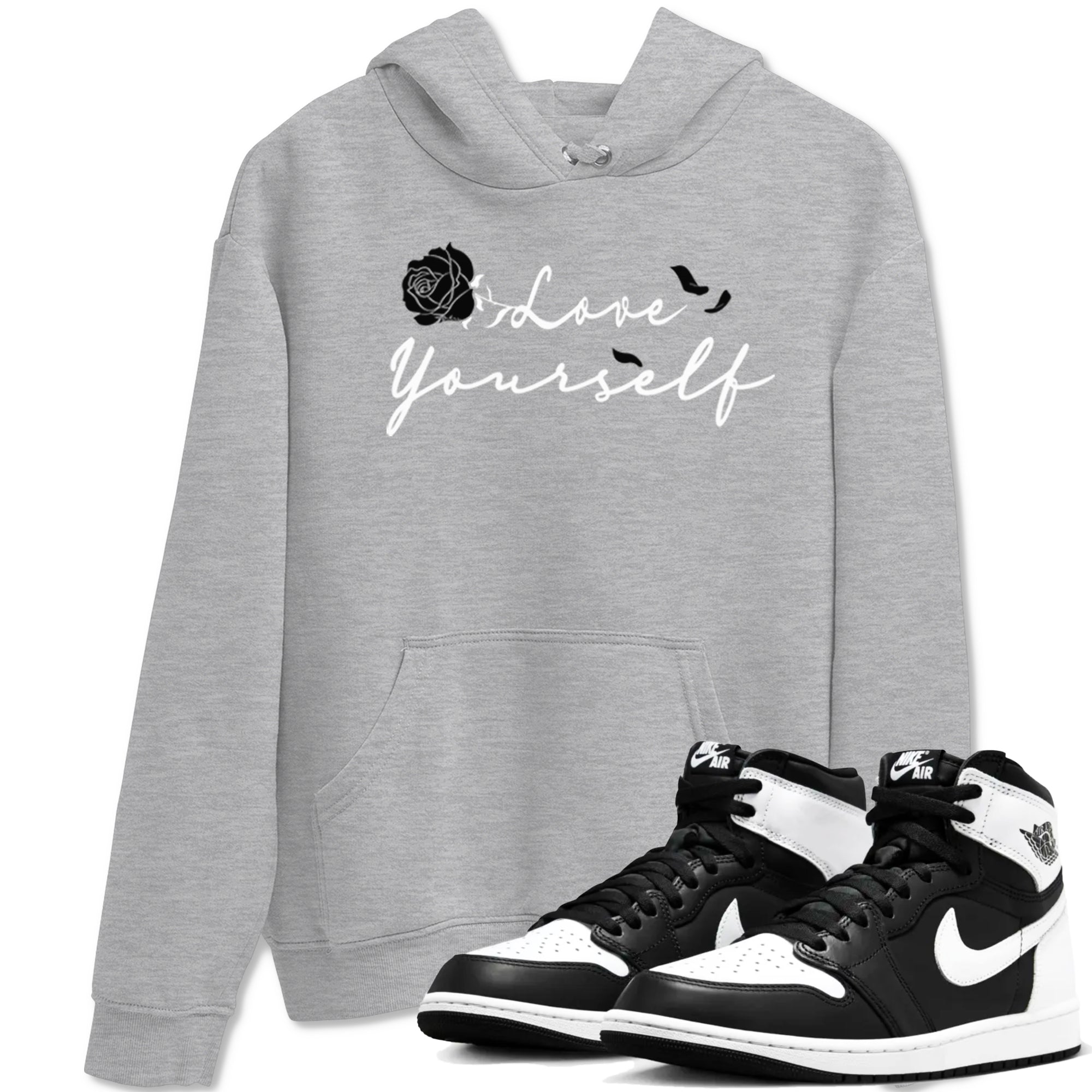 1s Black White shirt to match jordans Love Yourself sneaker tees Air Jordan 1 High OG Black White Drip Gear Zone unisex cotton Heather Grey 1 crew neck shirt