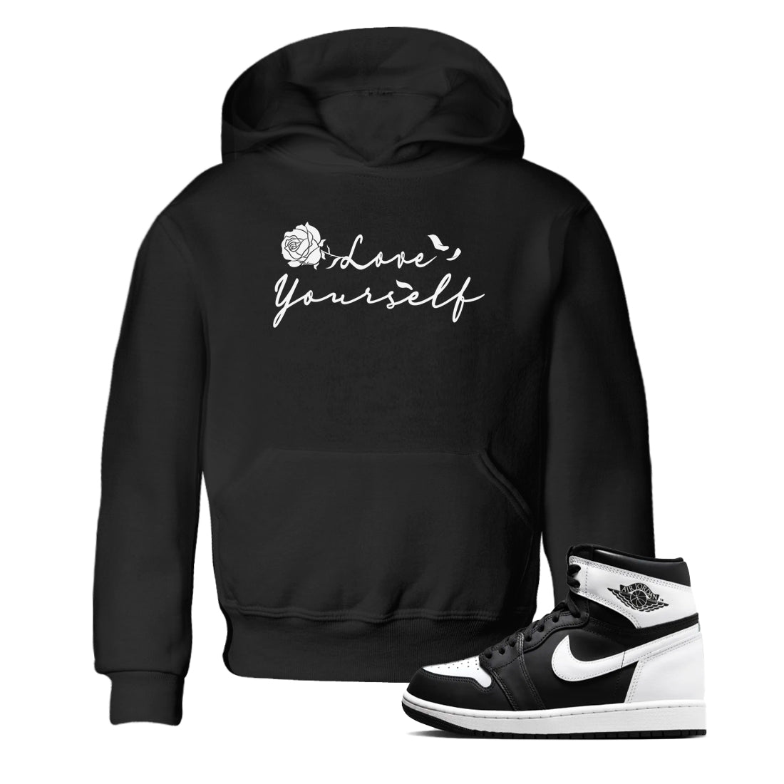1s Black White shirt to match jordans Love Yourself sneaker tees Air Jordan 1 Black White Drip Gear Zone baby toddler Black 1 cotton Shirt