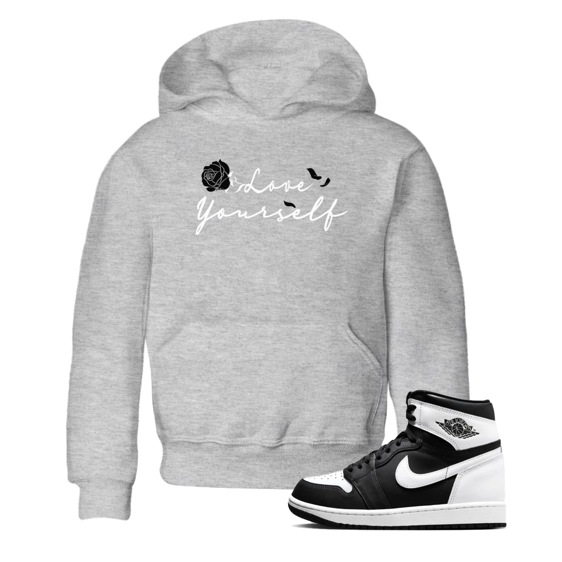 1s Black White shirt to match jordans Love Yourself sneaker tees Air Jordan 1 Black White Drip Gear Zone baby toddler Heather Grey 1 cotton Shirt