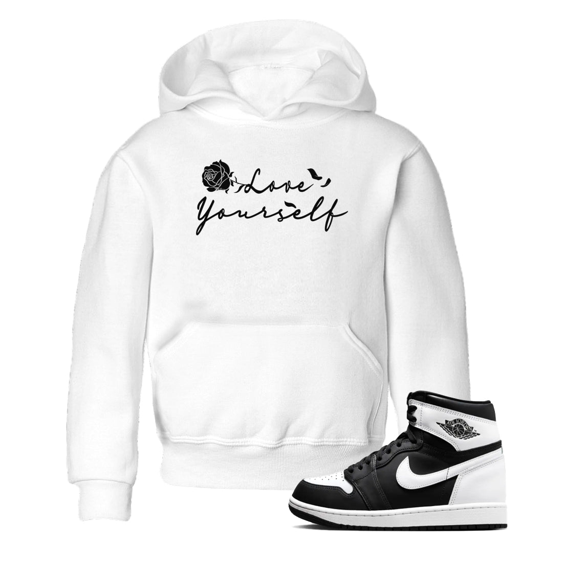 1s Black White shirt to match jordans Love Yourself sneaker tees Air Jordan 1 Black White Drip Gear Zone baby toddler White 1 cotton Shirt