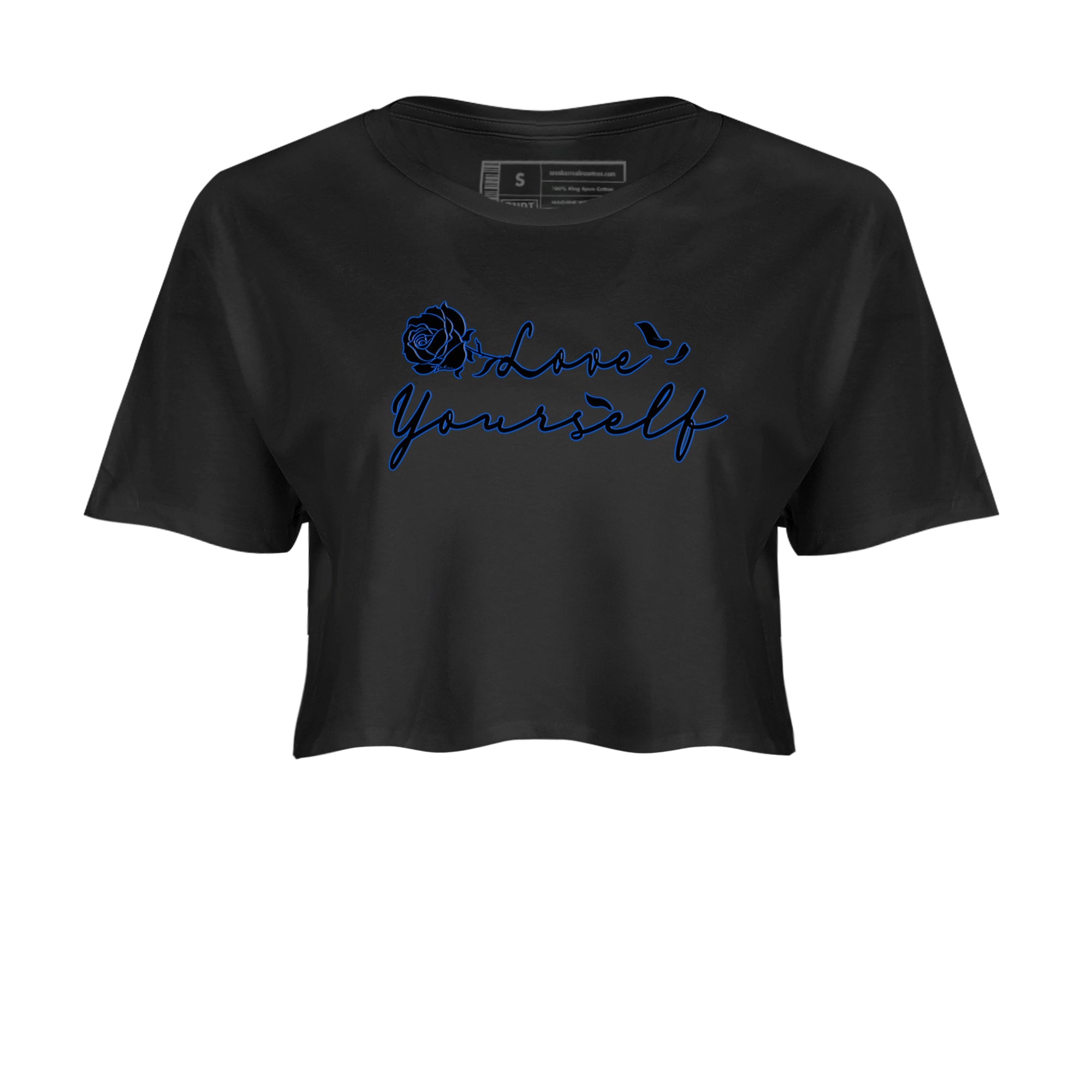 Air Jordan 1 Royal Reimagined shirt to match jordans Love Yourself sneaker tees Air Jordan 1 High OG Royal Reimagined Drip Gear Zone Sneaker Matching Shirt Black 2 Crop T-Shirt