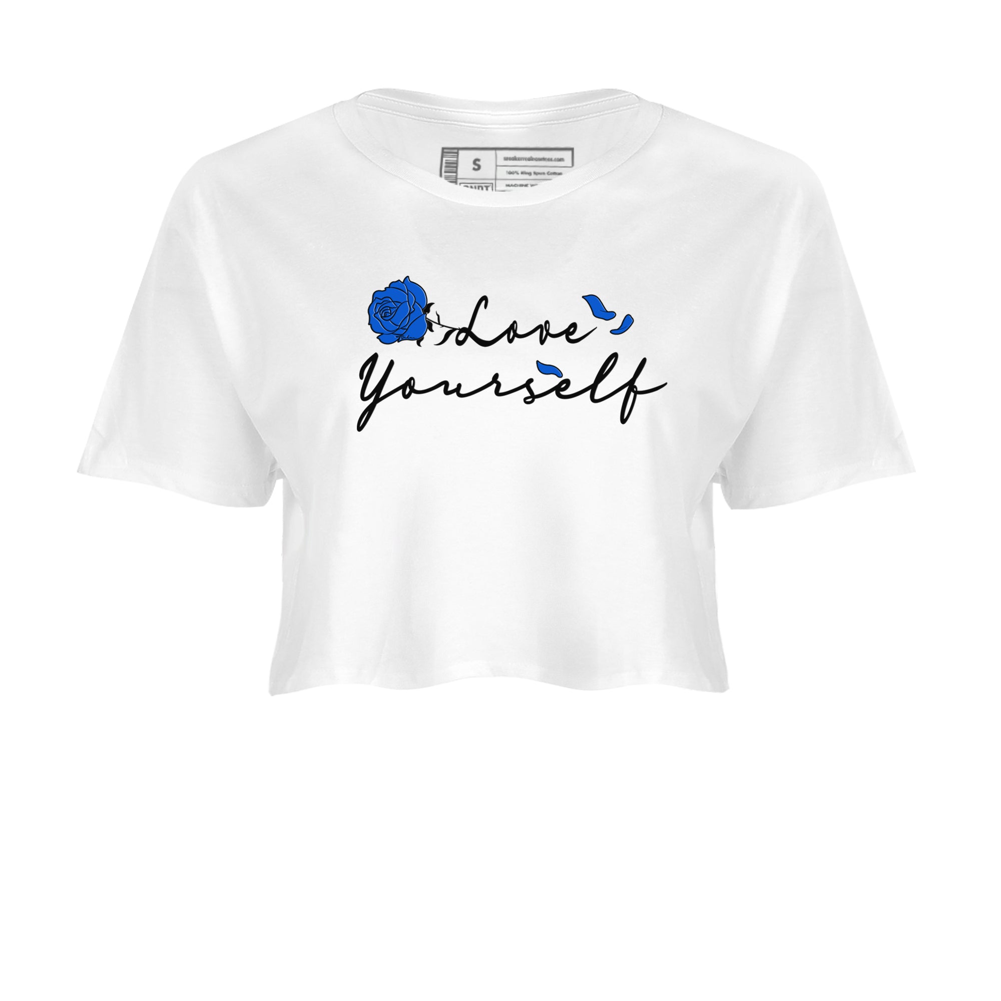 Air Jordan 1 Royal Reimagined shirt to match jordans Love Yourself sneaker tees Air Jordan 1 High OG Royal Reimagined Drip Gear Zone Sneaker Matching Shirt White 2 Crop T-Shirt