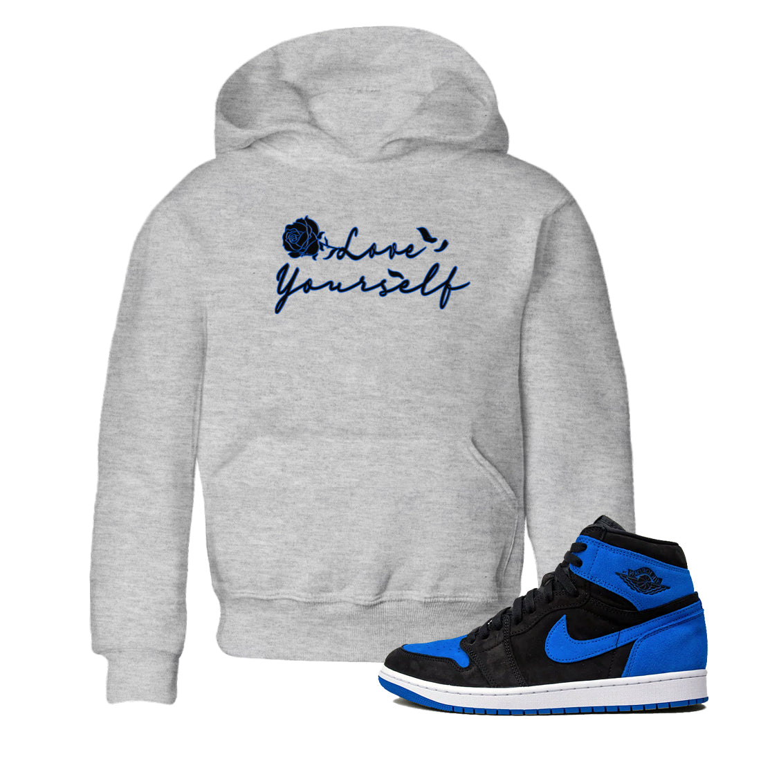 Air Jordan 1 Royal Reimagined shirt to match jordans Love Yourself sneaker tees Air Jordan 1 High OG Royal Reimagined Drip Gear Zone Sneaker Matching Shirt Baby Toddler Heather Grey 1 T-Shirt