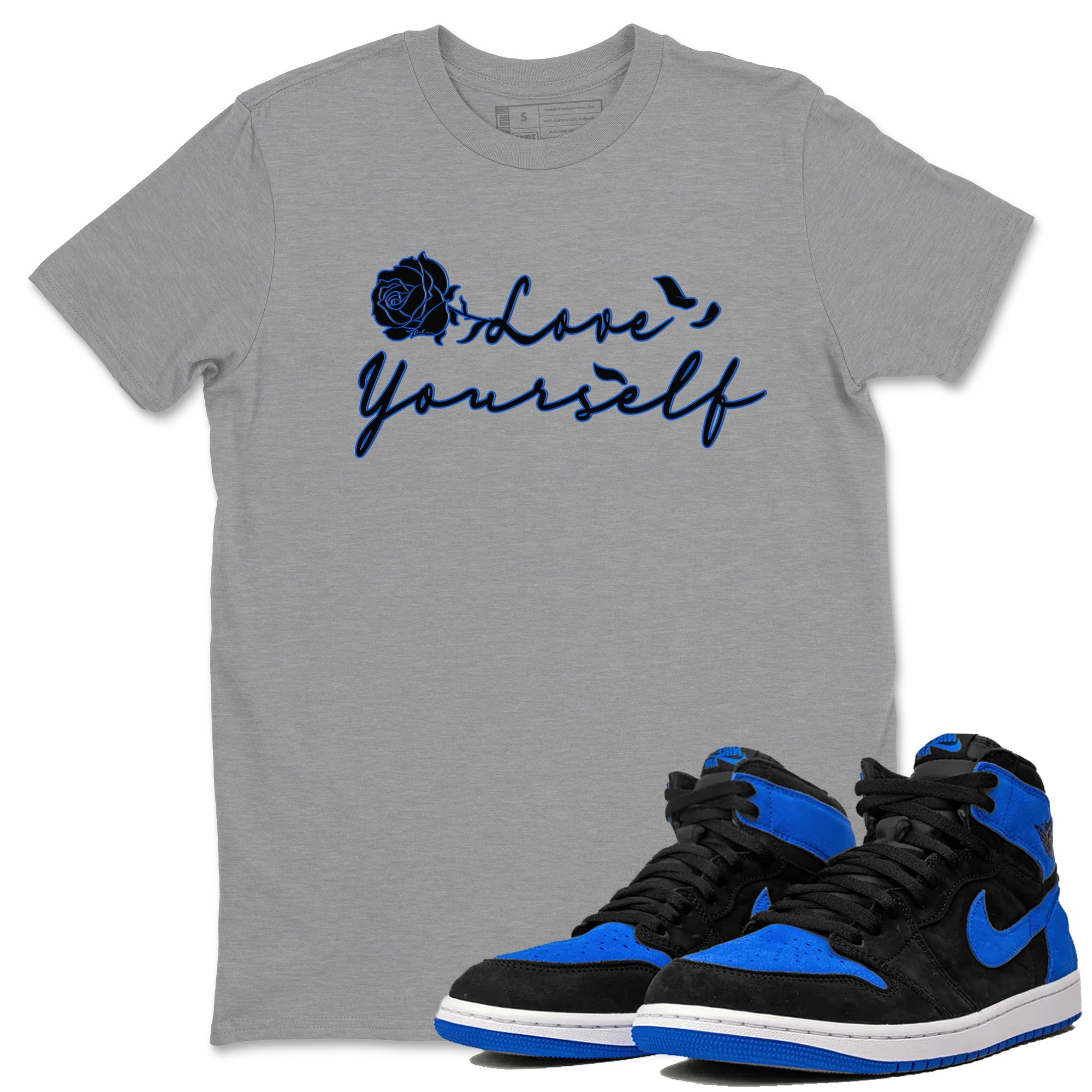 Air Jordan 1 Royal Reimagined shirt to match jordans Love Yourself sneaker tees Air Jordan 1 High OG Royal Reimagined Drip Gear Zone Sneaker Matching Shirt Unisex Heather Grey 1 T-Shirt