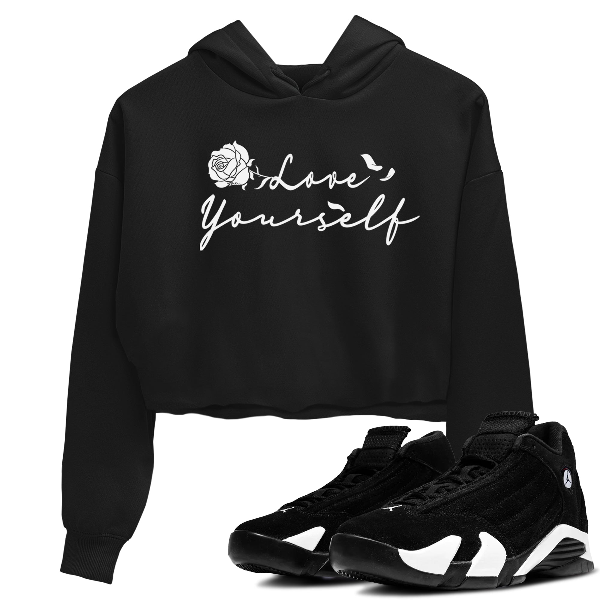 14s Panda shirt to match jordans Love Yourself sneaker tees Air Jordan 14 Panda Drip Gear Zone Black 1 crop length shirt
