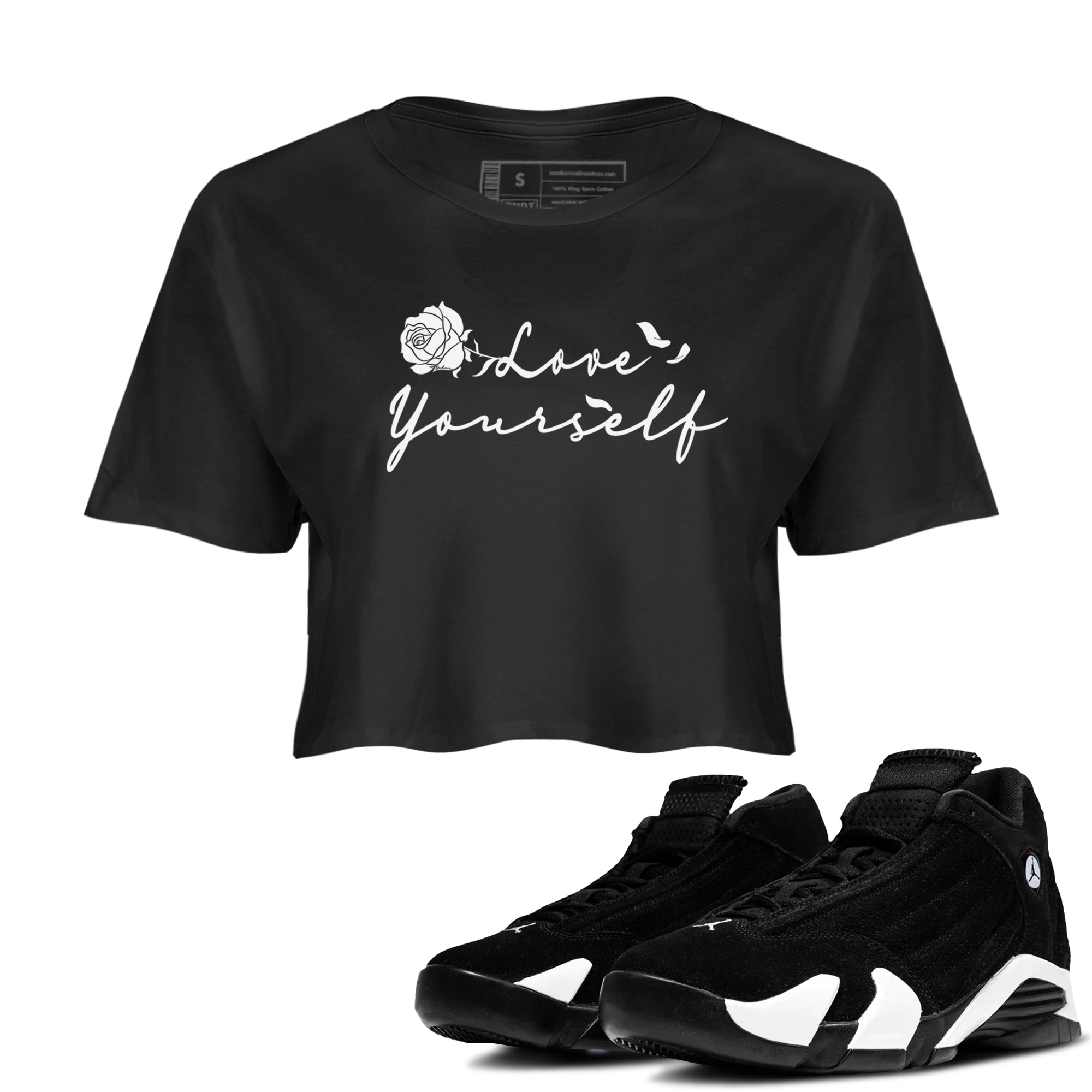 14s Panda shirt to match jordans Love Yourself sneaker tees Air Jordan 14 Panda Drip Gear Zone Black 1 crop length shirt