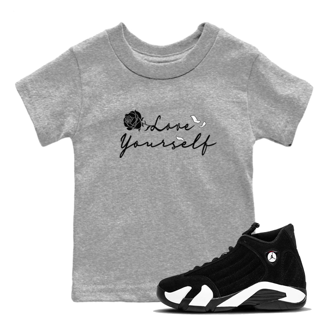 14s Panda shirt to match jordans Love Yourself sneaker tees Air Jordan 14 Panda Drip Gear Zone baby toddler Heather Grey 1 cotton Shirt
