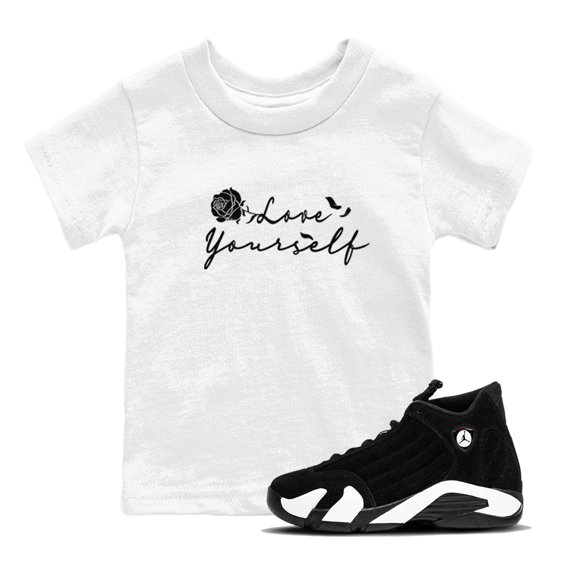 14s Panda shirt to match jordans Love Yourself sneaker tees Air Jordan 14 Panda Drip Gear Zone baby toddler White 1 cotton Shirt