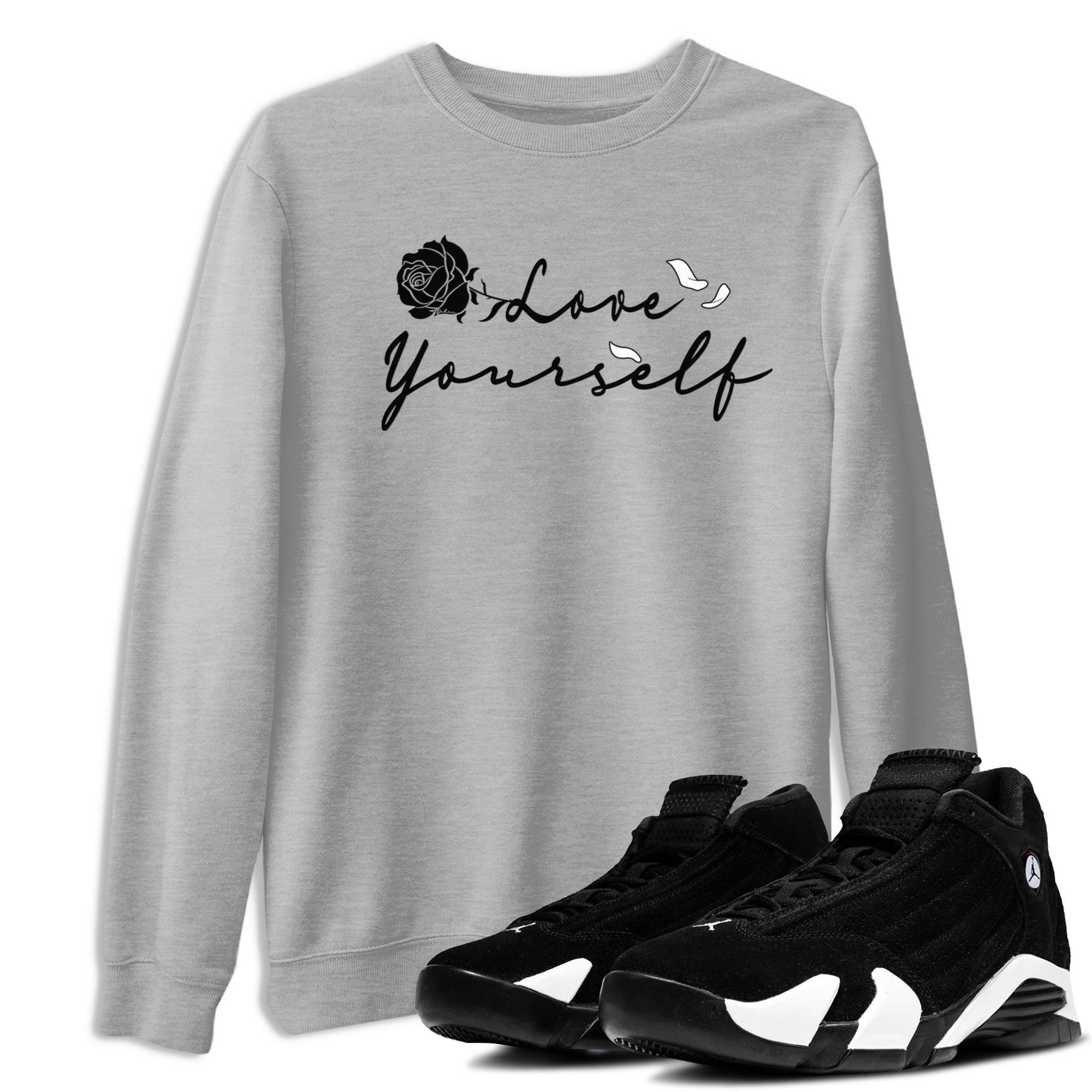 14s Panda shirt to match jordans Love Yourself sneaker tees Air Jordan 14 Panda Drip Gear Zone unisex cotton Heather Grey 1 crew neck shirt