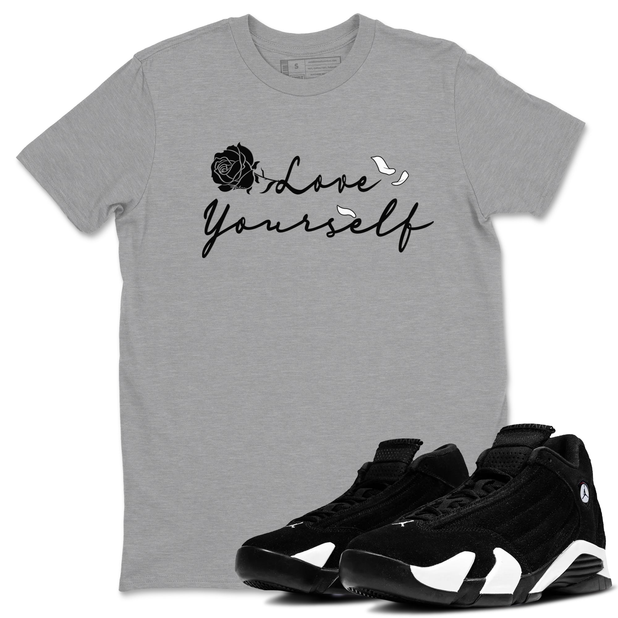 14s Panda shirt to match jordans Love Yourself sneaker tees Air Jordan 14 Panda Drip Gear Zone unisex cotton Heather Grey 1 crew neck shirt