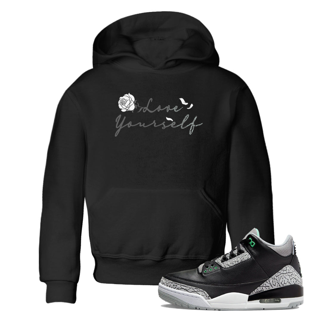 3s Green Glow shirt to match jordans Love Yourself sneaker tees Air Jordan 3 Green Glow Drip Gear Zone baby toddler Black 1 cotton Shirt