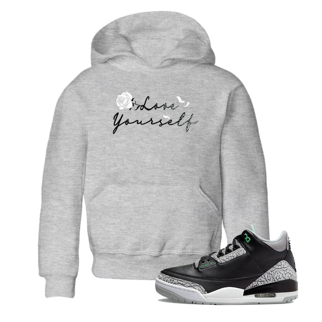 3s Green Glow shirt to match jordans Love Yourself sneaker tees Air Jordan 3 Green Glow Drip Gear Zone baby toddler Heather Grey 1 cotton Shirt