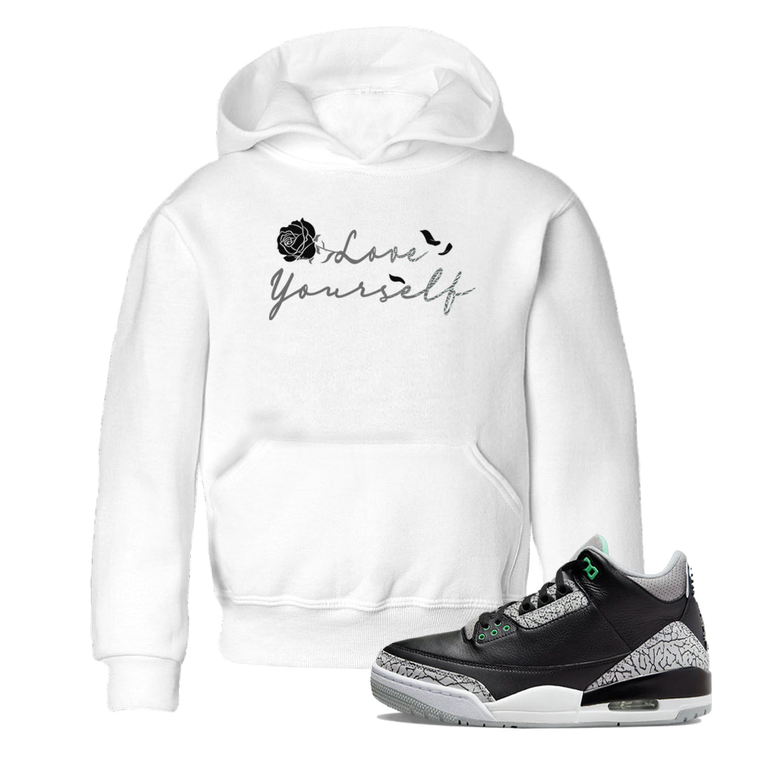 3s Green Glow shirt to match jordans Love Yourself sneaker tees Air Jordan 3 Green Glow Drip Gear Zone baby toddler White 1 cotton Shirt