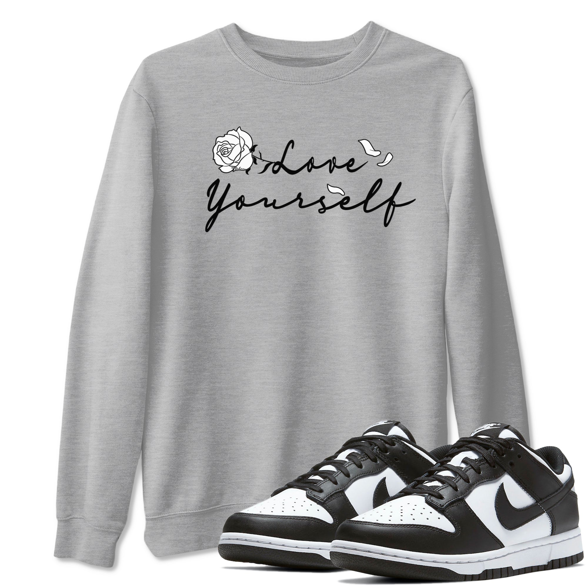 Dunk Low Panda shirt to match jordans Love Yourself sneaker tees Dunk Low Black White Drip Gear Zone unisex cotton Heather Grey 1 crew neck shirt