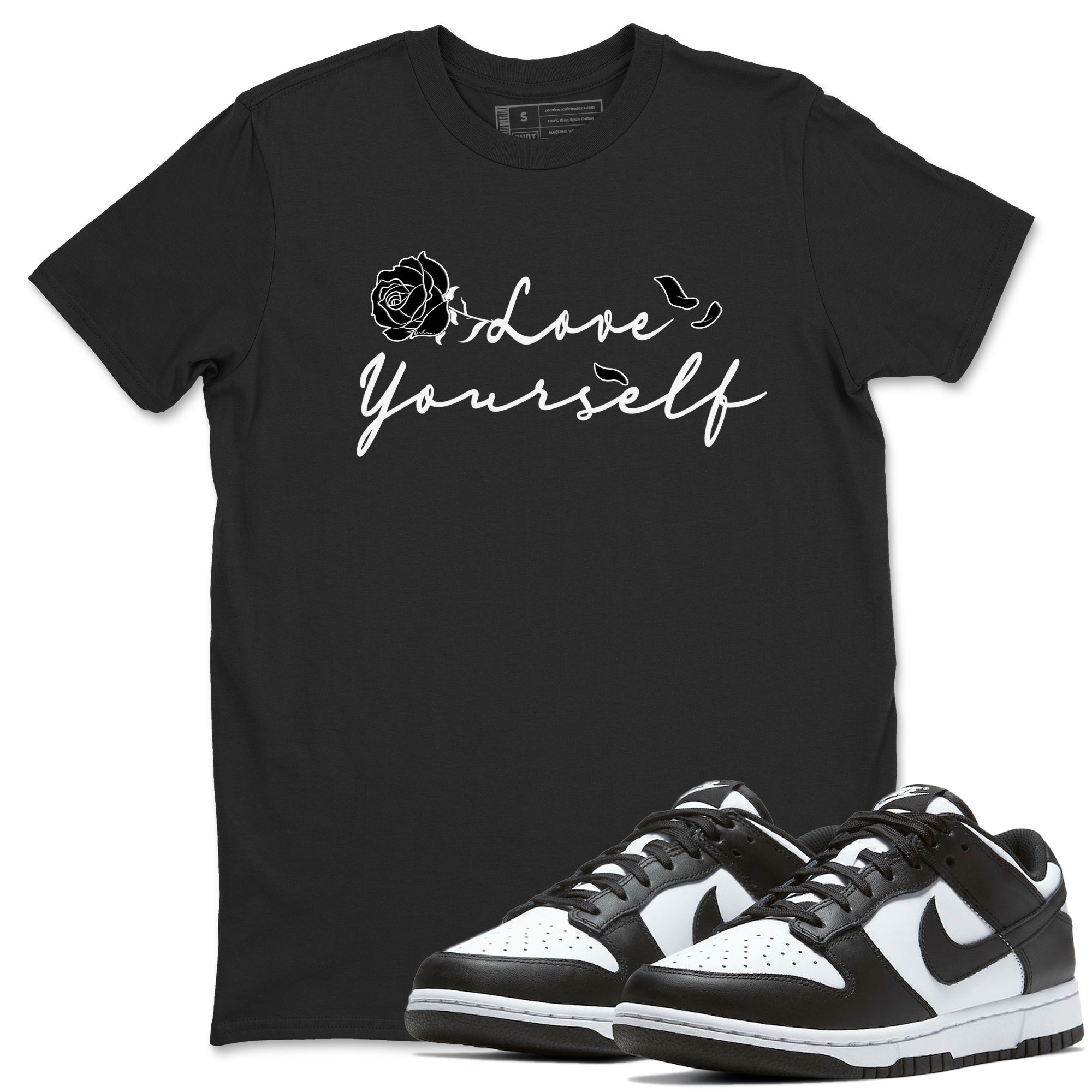 Dunk Low Panda shirt to match jordans Love Yourself sneaker tees Dunk Low Black White Drip Gear Zone unisex cotton Black 1 crew neck shirt