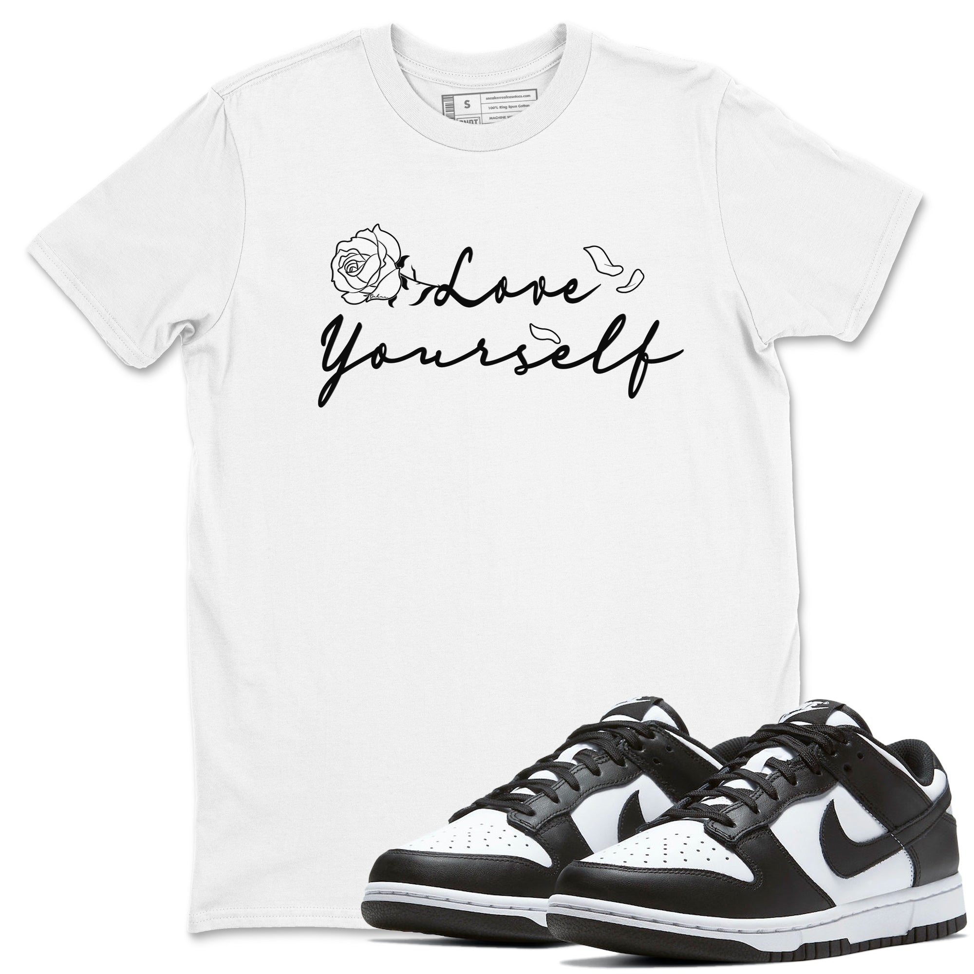 Dunk Low Panda shirt to match jordans Love Yourself sneaker tees Dunk Low Black White Drip Gear Zone unisex cotton White 1 crew neck shirt