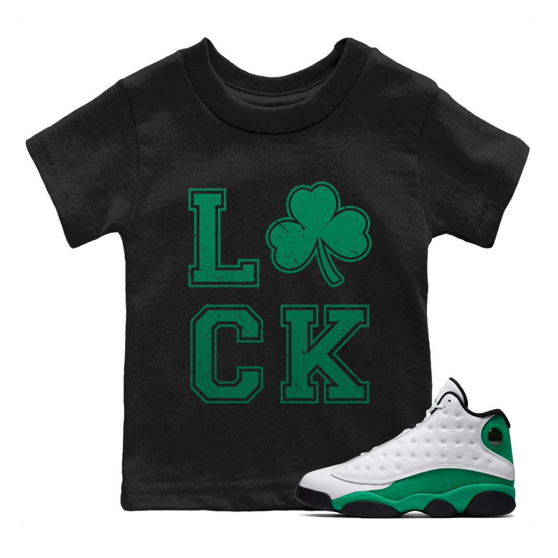 Jordan 13 Lucky Green Sneaker Matching T-Shirt LUCK Sneaker Tees Jordan 13 Lucky Green Sneaker Release Tees Kids Shirts