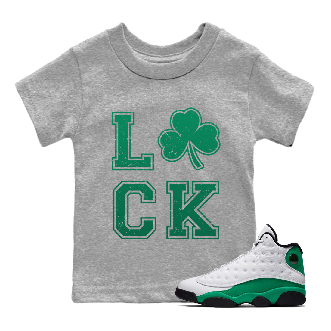 Jordan 13 Lucky Green Sneaker Matching T-Shirt LUCK Sneaker Tees Jordan 13 Lucky Green Sneaker Release Tees Kids Shirts