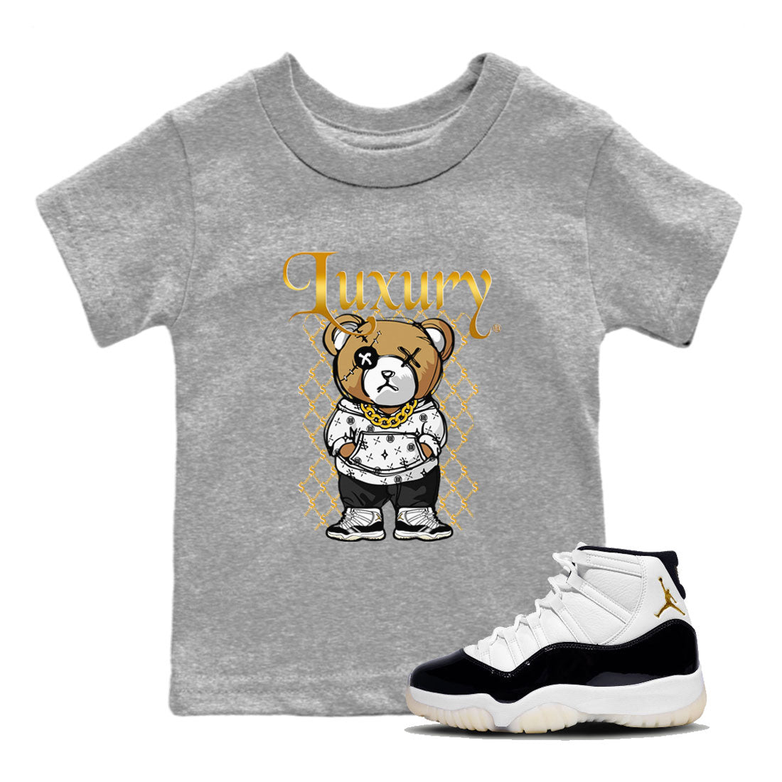 Air Jordan 11 Gratitude shirt to match jordans Luxury Bear sneaker tees Jordan 11 Retro Gratitude Drip Gear Zone Sneaker Matching Cotton Shirt baby toddler Heather Grey 1 cotton Shirt