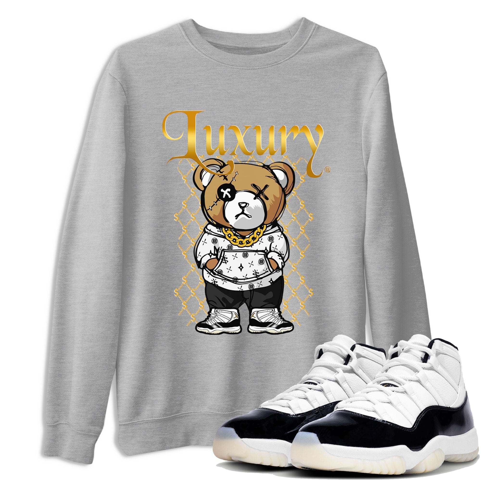 Air Jordan 11 Gratitude shirt to match jordans Luxury Bear sneaker tees Jordan 11 Retro Gratitude Drip Gear Zone Sneaker Matching Cotton Shirt unisex crew neck cotton Heather Grey 1 crew neck shirt