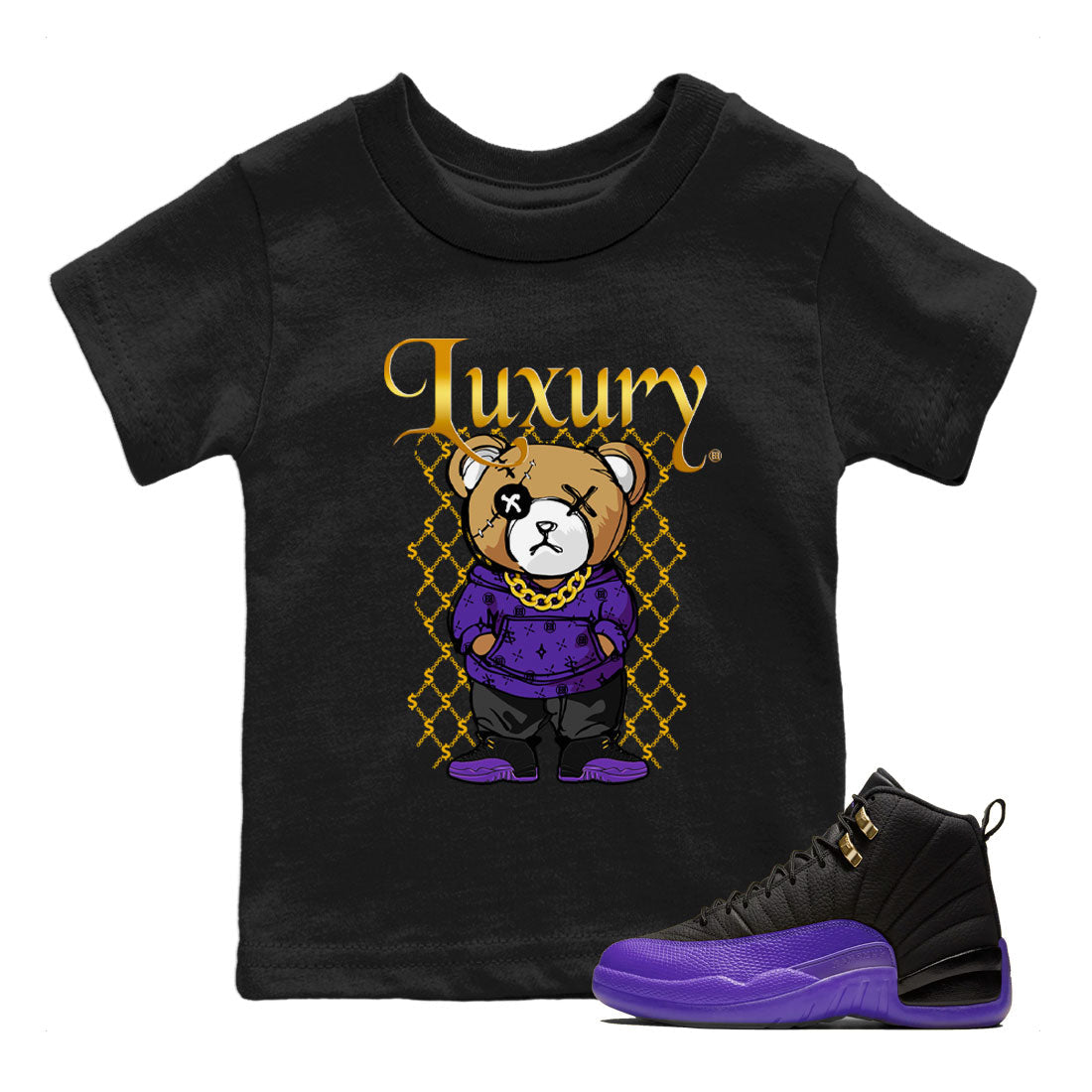 Air Jordan 12 Retro Field Purple shirt to match jordans Luxury Bear Streetwear Sneaker Shirt Air Jordan 12 Retro Field Purple Drip Gear Zone Sneaker Matching Clothing Baby Toddler Black 1 T-Shirt