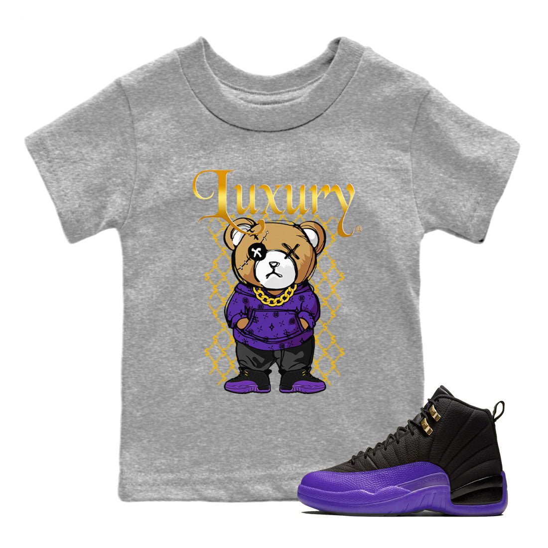 Air Jordan 12 Retro Field Purple shirt to match jordans Luxury Bear Streetwear Sneaker Shirt Air Jordan 12 Retro Field Purple Drip Gear Zone Sneaker Matching Clothing Baby Toddler Heather Grey 1 T-Shirt