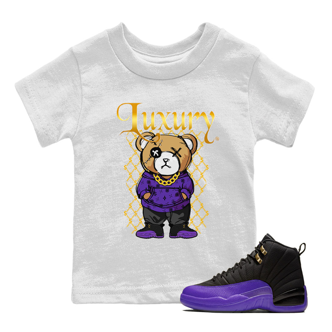 Air Jordan 12 Retro Field Purple shirt to match jordans Luxury Bear Streetwear Sneaker Shirt Air Jordan 12 Retro Field Purple Drip Gear Zone Sneaker Matching Clothing Baby Toddler White 1 T-Shirt