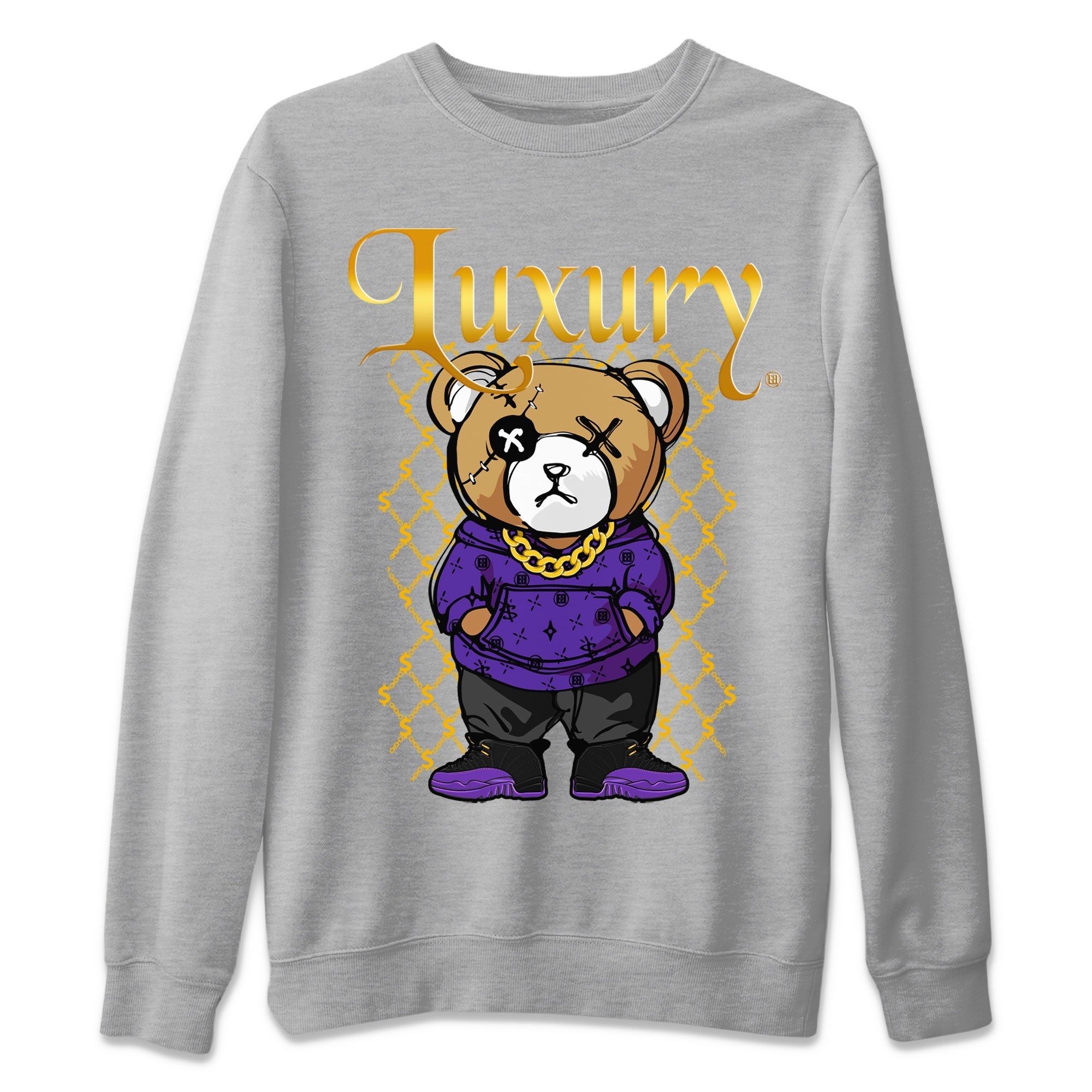Air Jordan 12 Retro Field Purple shirt to match jordans Luxury Bear Streetwear Sneaker Shirt Air Jordan 12 Retro Field Purple Drip Gear Zone Sneaker Matching Clothing Unisex Heather Grey 2 T-Shirt