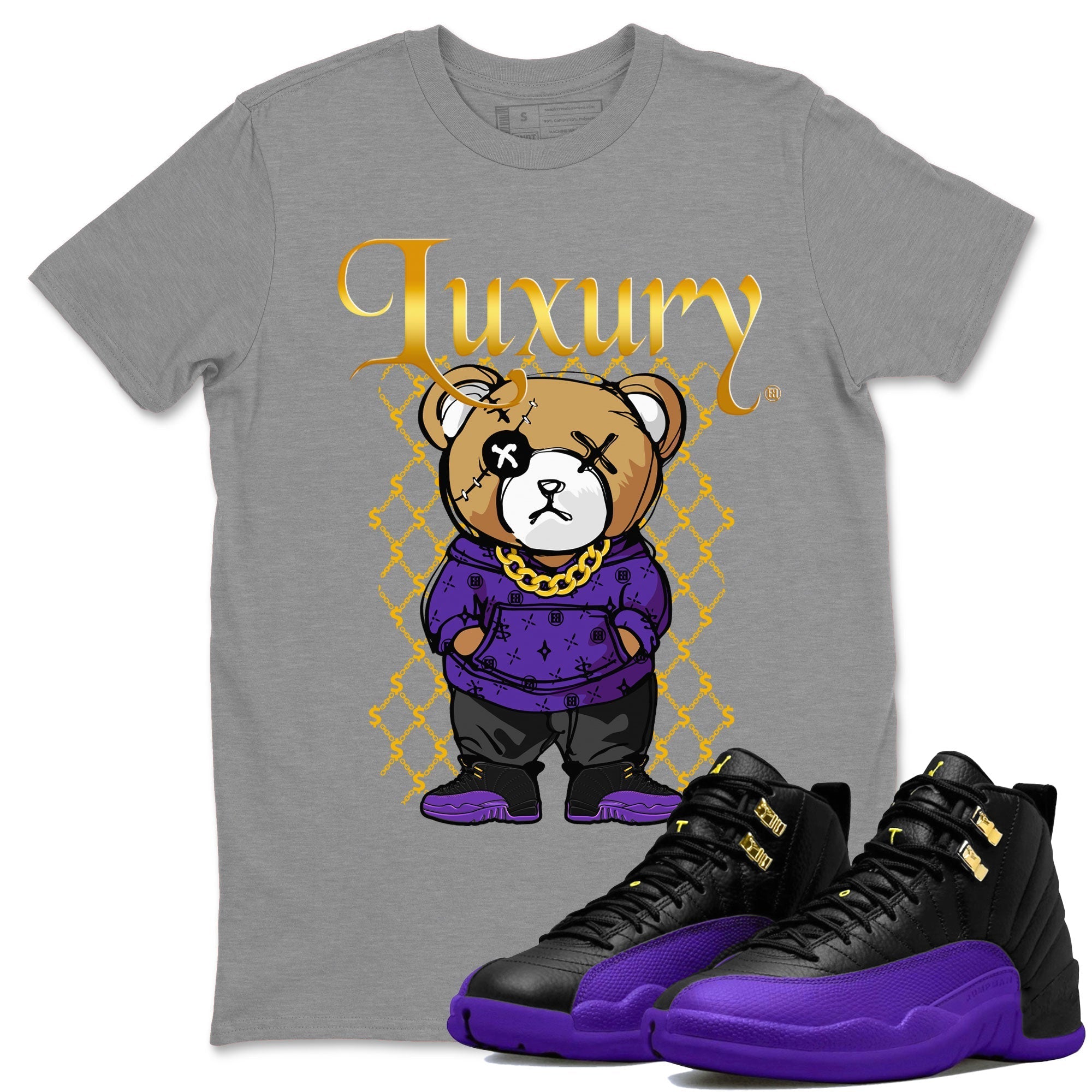 Air Jordan 12 Retro Field Purple shirt to match jordans Luxury Bear Streetwear Sneaker Shirt Air Jordan 12 Retro Field Purple Drip Gear Zone Sneaker Matching Clothing Unisex Heather Grey 1 T-Shirt