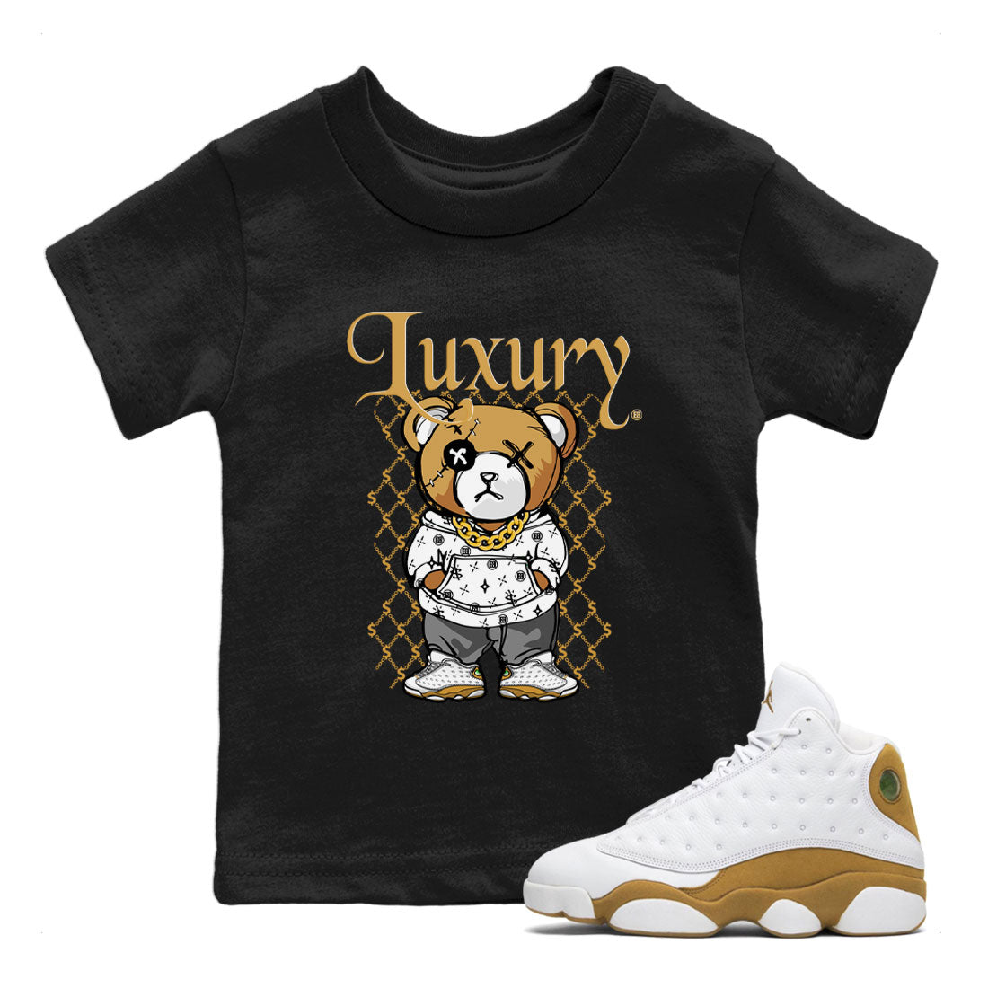 Air Jordan 13 Wheat shirt to match jordans Luxury Bear Streetwear Sneaker Shirt AJ13 Wheat Drip Gear Zone Sneaker Matching Clothing Baby Toddler Black 1 T-Shirt